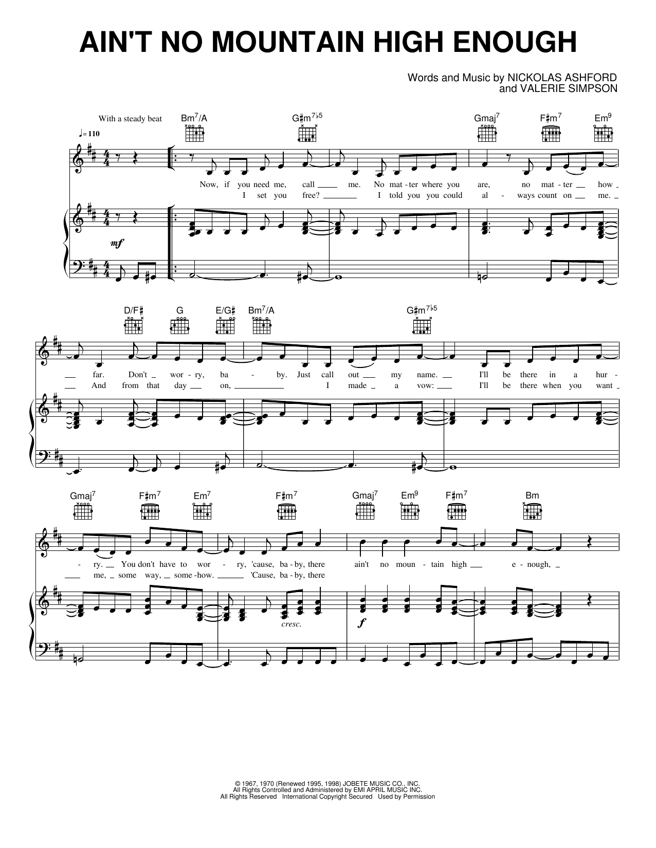 Ain't No Mountain High Enough: Piano/Vocal/Guitar Sheet