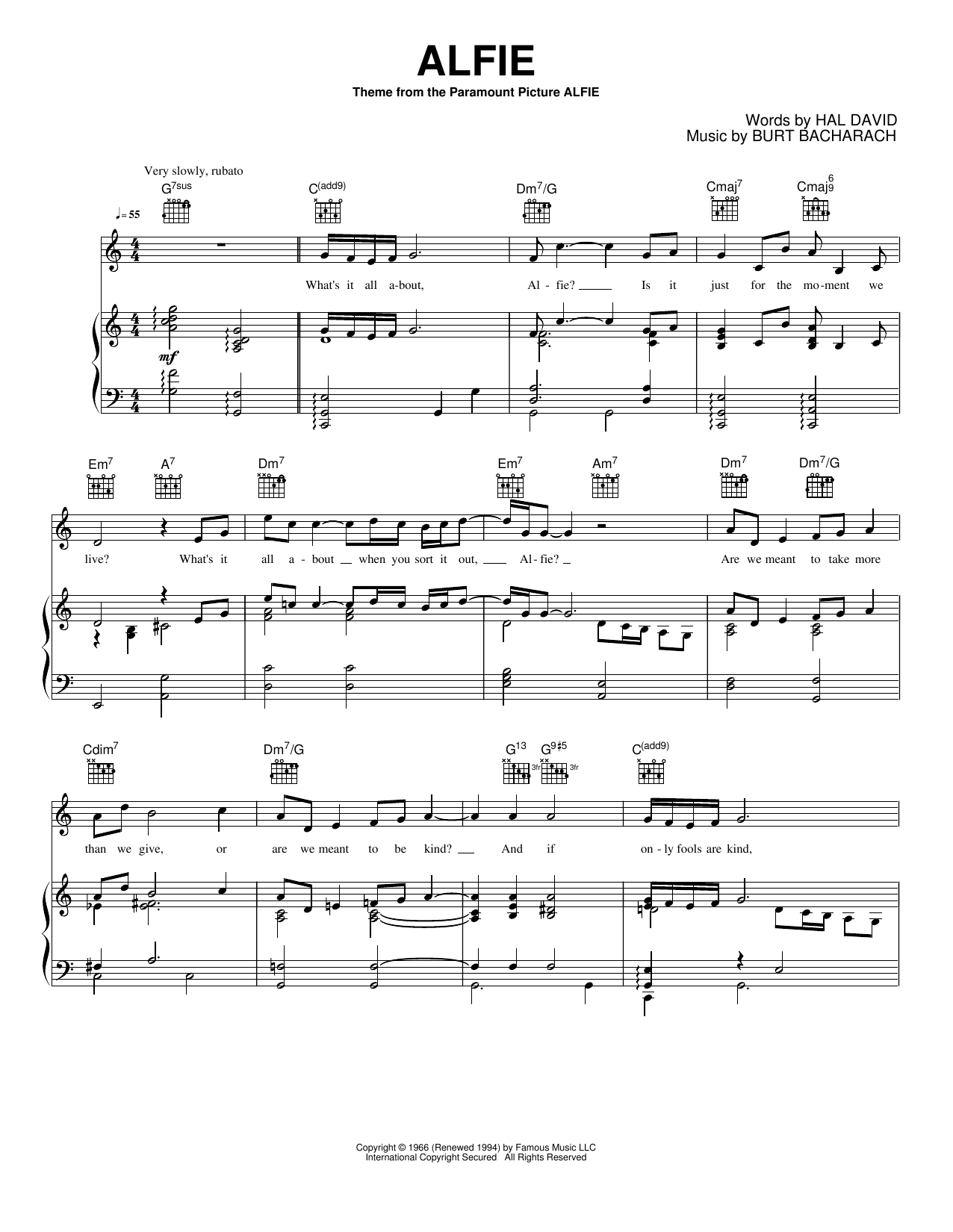 Alfie: Piano/Vocal/Guitar Sheet