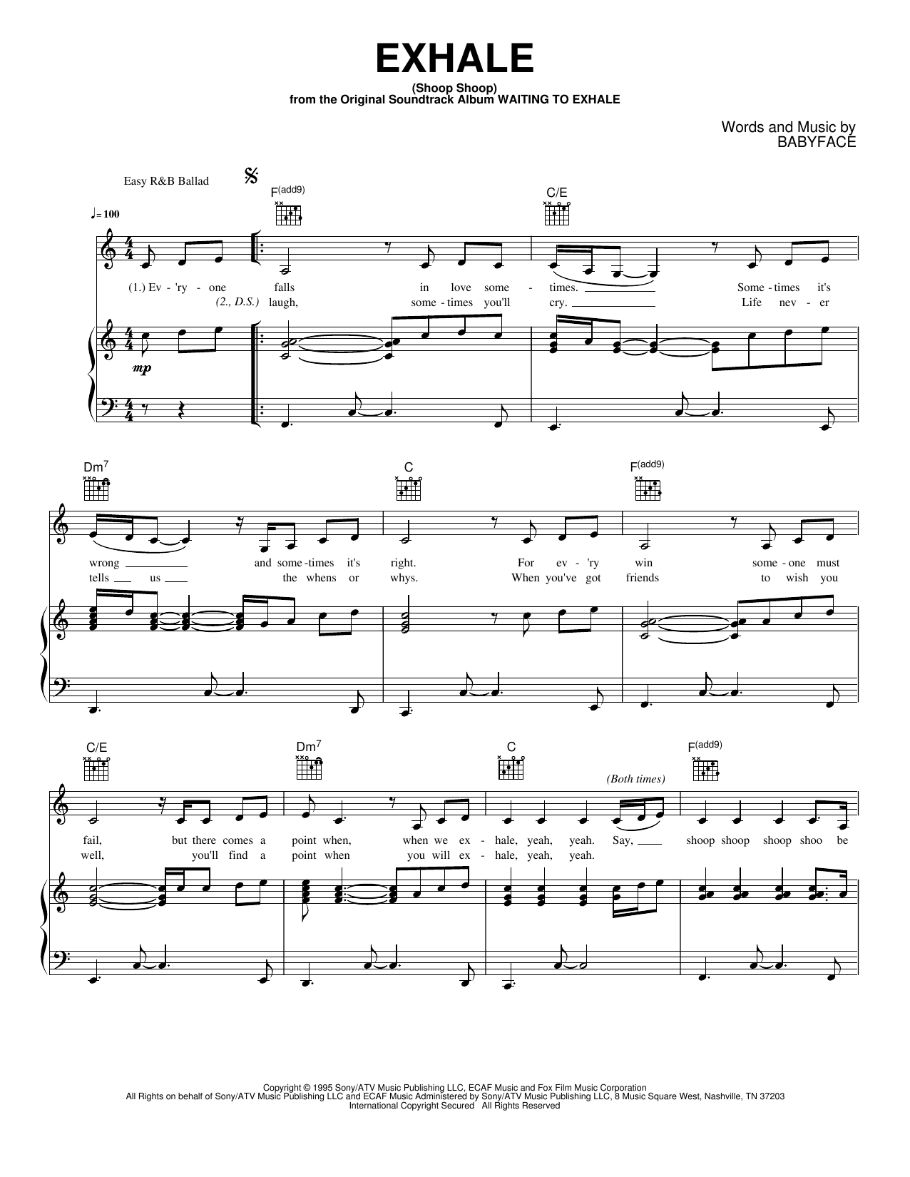 Exhale (Shoop Shoop): Piano/Vocal/Guitar Sheet