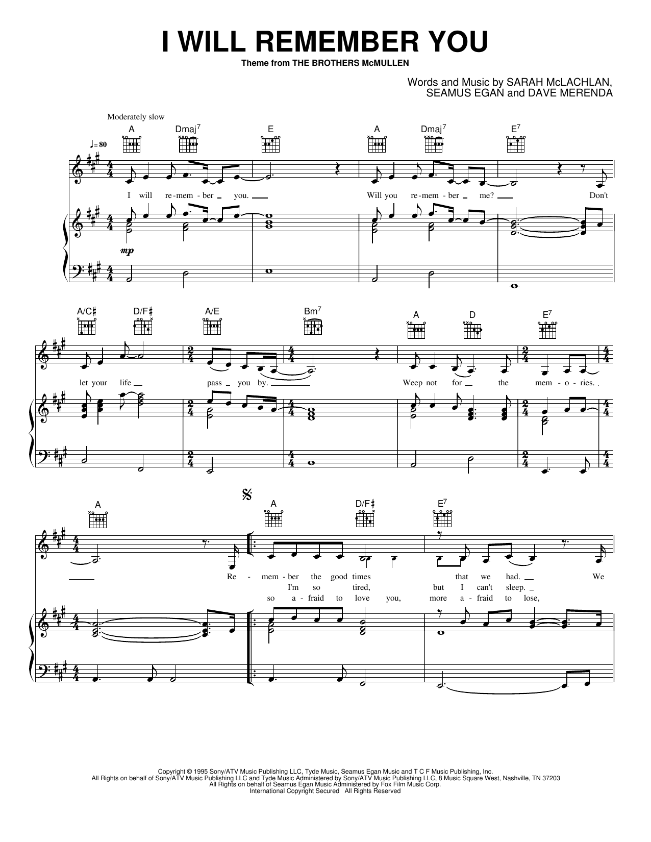 I Will Remember You: Piano/Vocal/Guitar Sheet