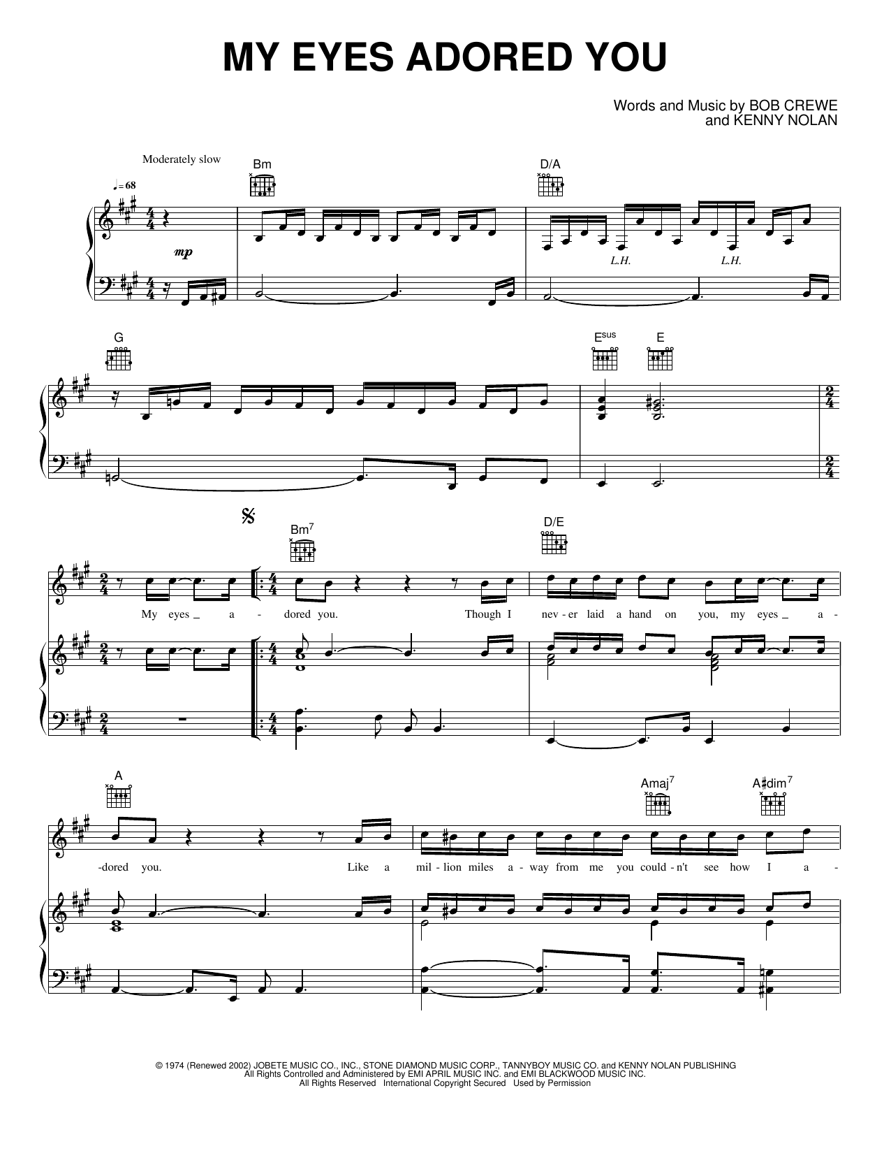 My Eyes Adored You: Piano/Vocal/Guitar Sheet