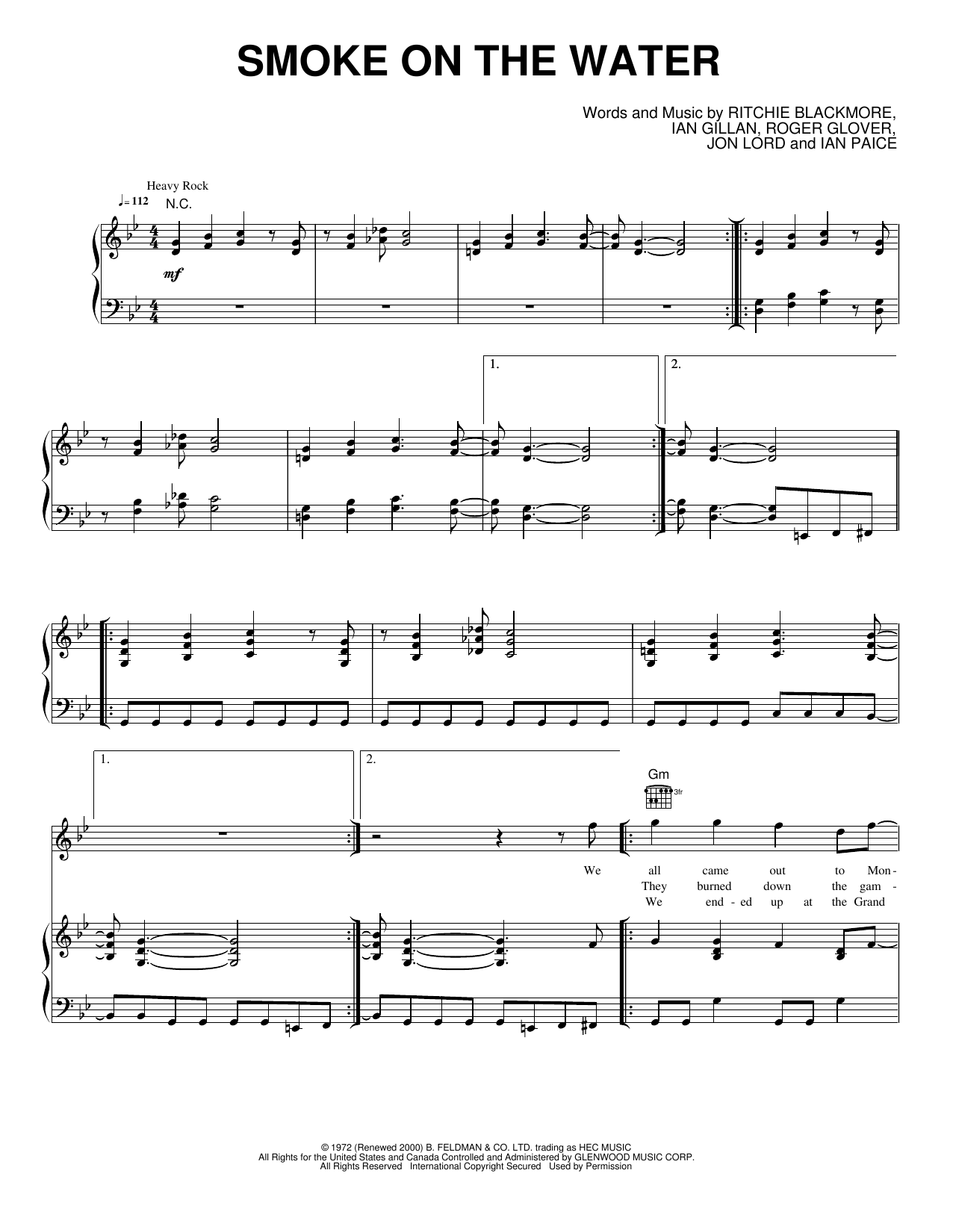 Smoke on the Water: Piano/Vocal/Guitar Sheet