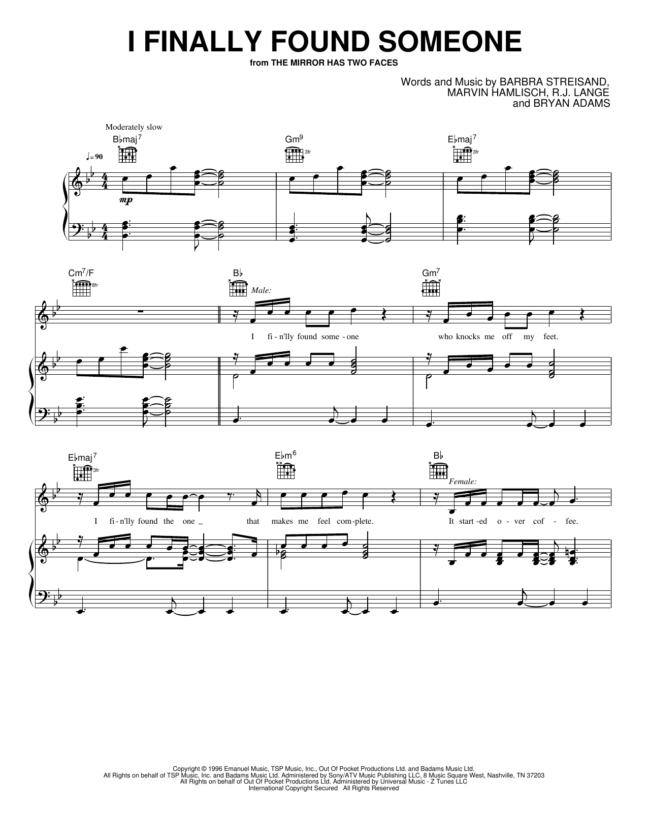I Finally Found Someone: Piano/Vocal/Guitar Sheet