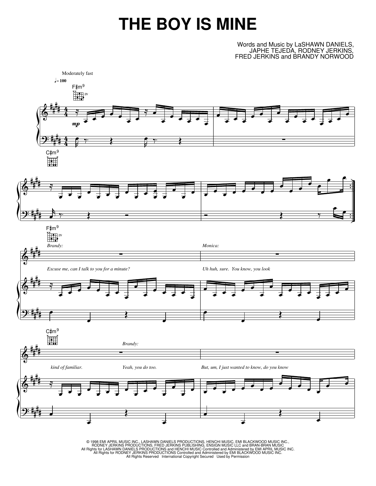 The Boy Is Mine: Piano/Vocal/Guitar Sheet