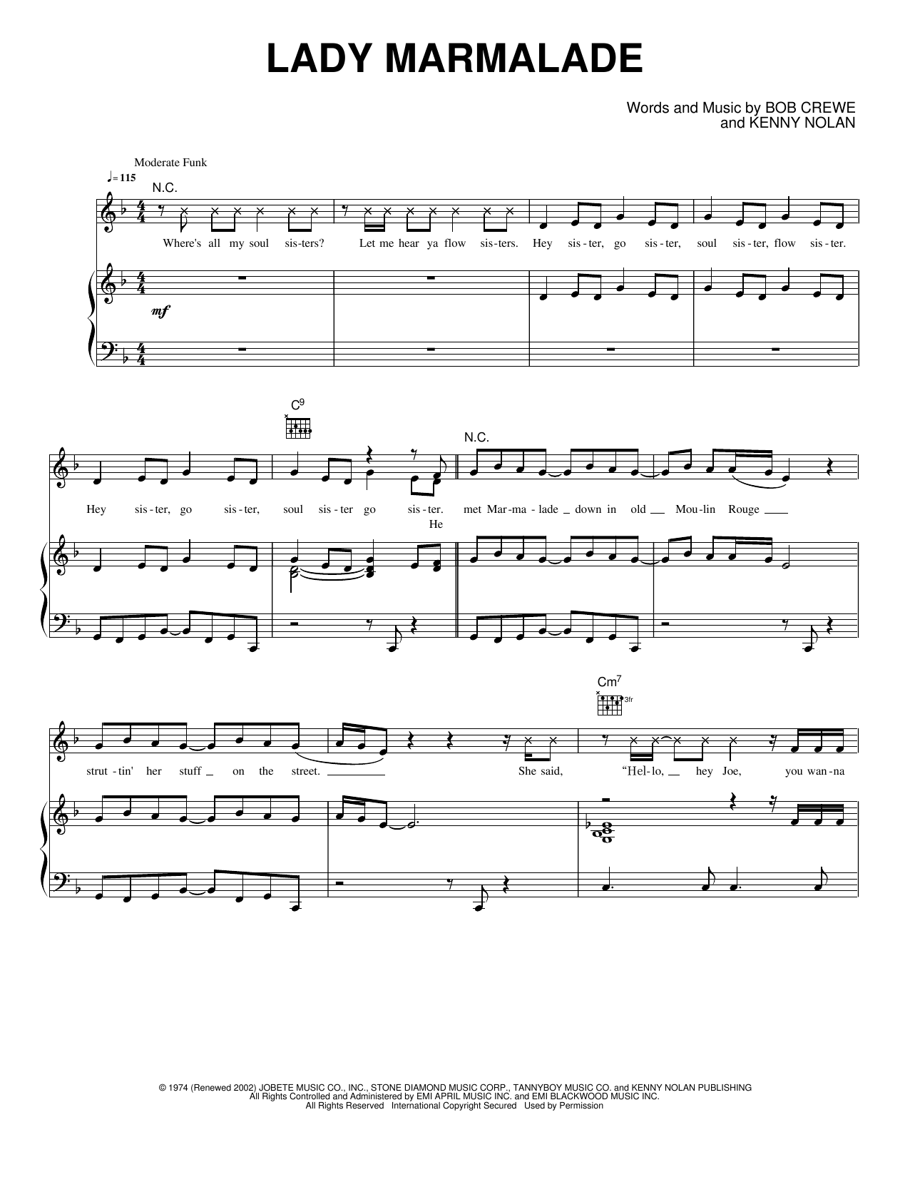 Lady Marmalade: Piano/Vocal/Guitar Sheet