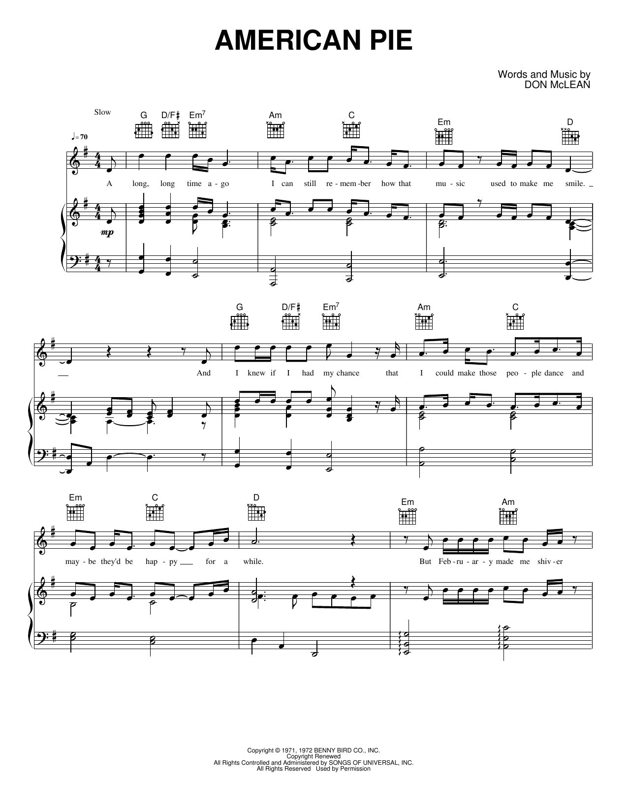American Pie: Piano Vocal