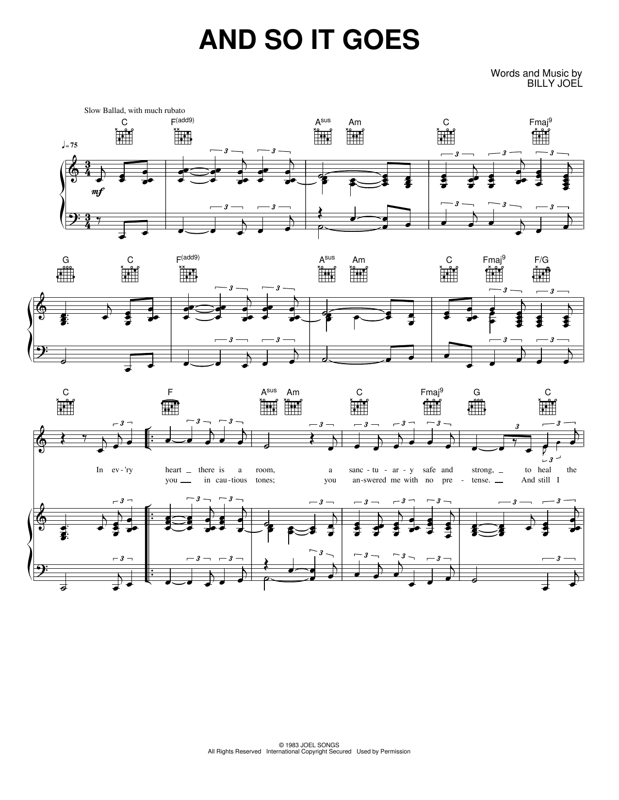 And So It Goes: Piano/Vocal/Guitar Sheet
