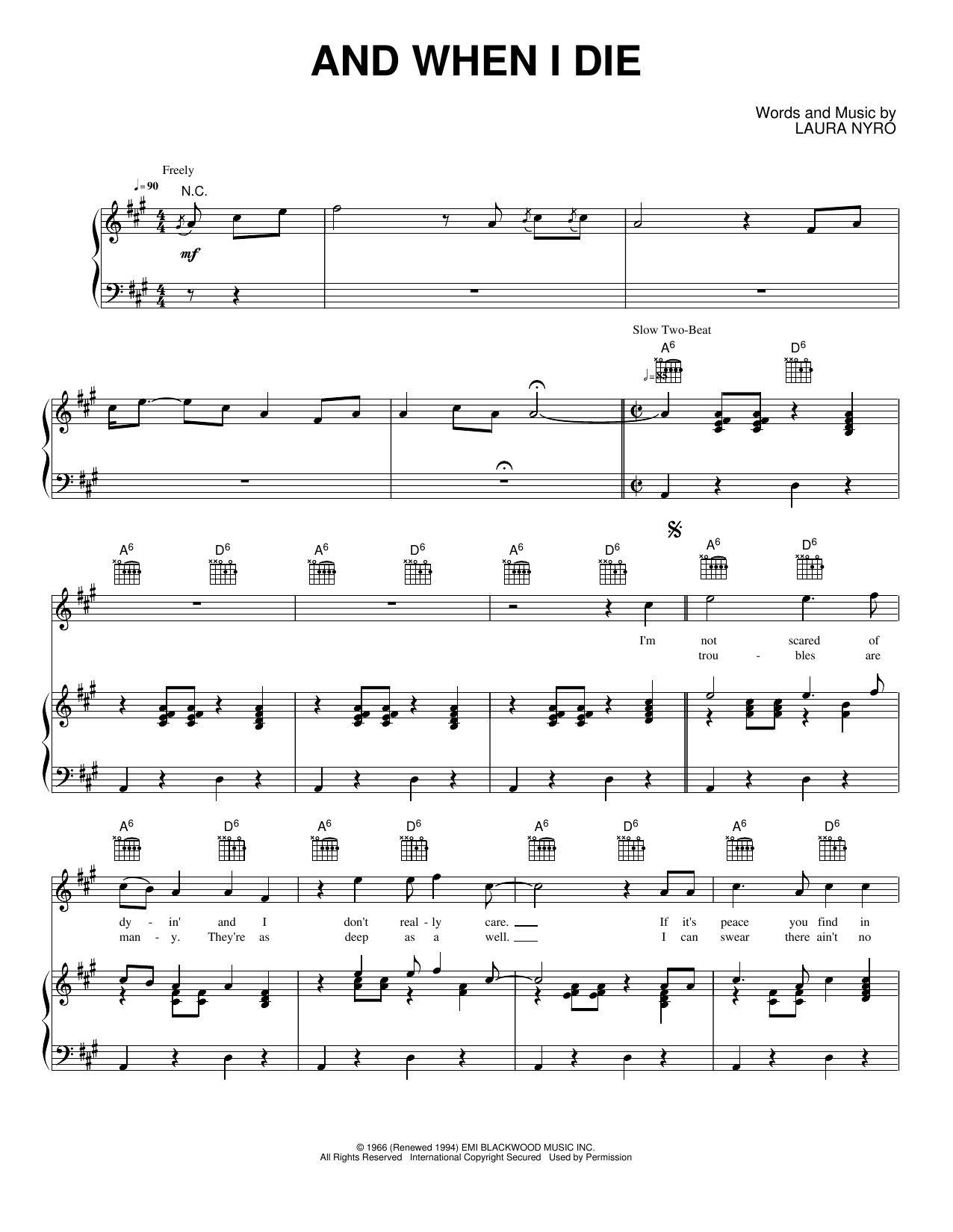 And When I Die: Piano/Vocal/Guitar Sheet