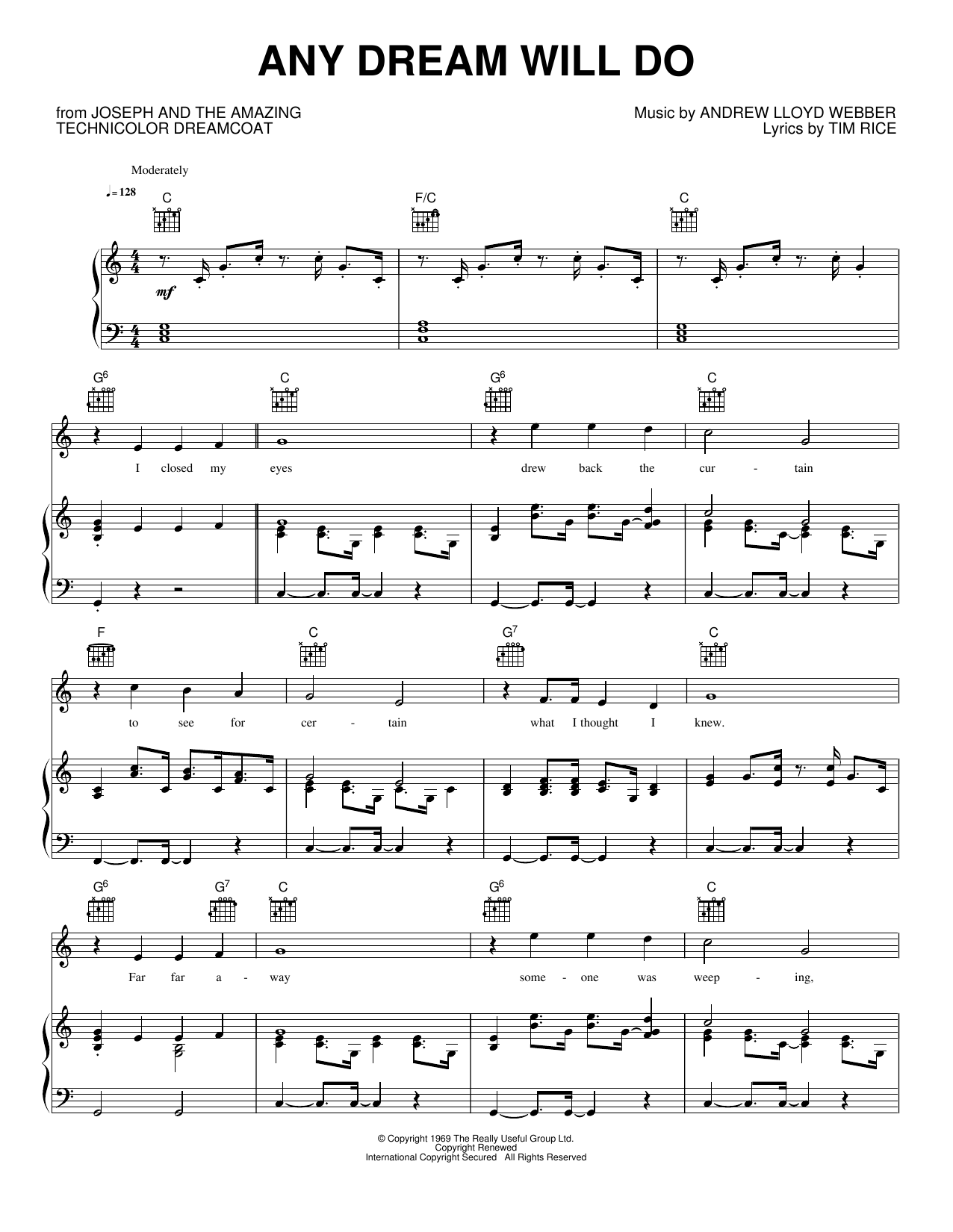Any Dream Will Do: Piano/Vocal/Guitar Sheet