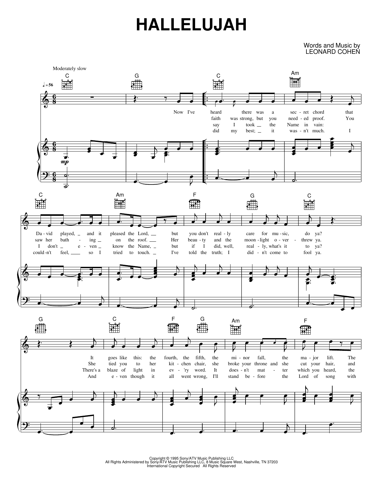 Hallelujah Sheet Music | Leonard Cohen | Piano, Vocal &amp; Guitar Chords ...
