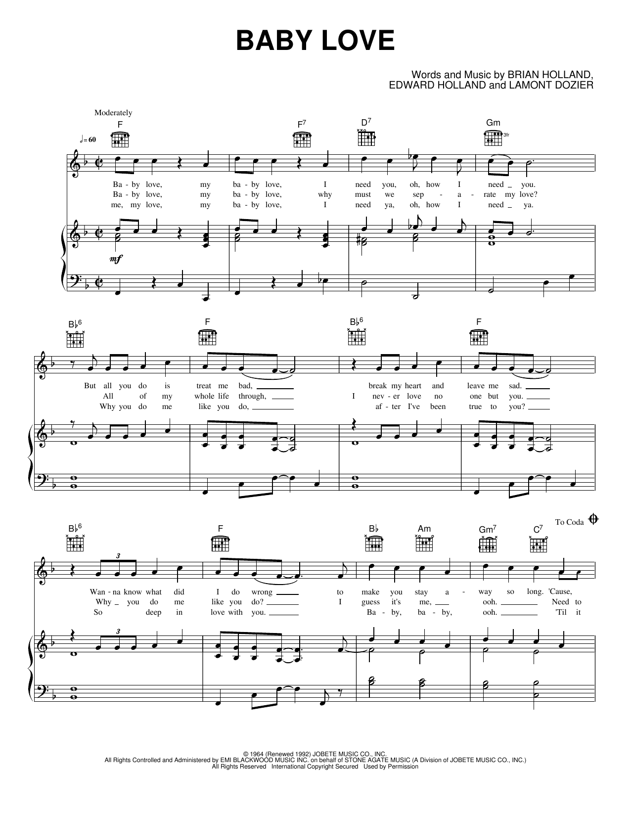Baby Love: Piano/Vocal/Guitar Sheet