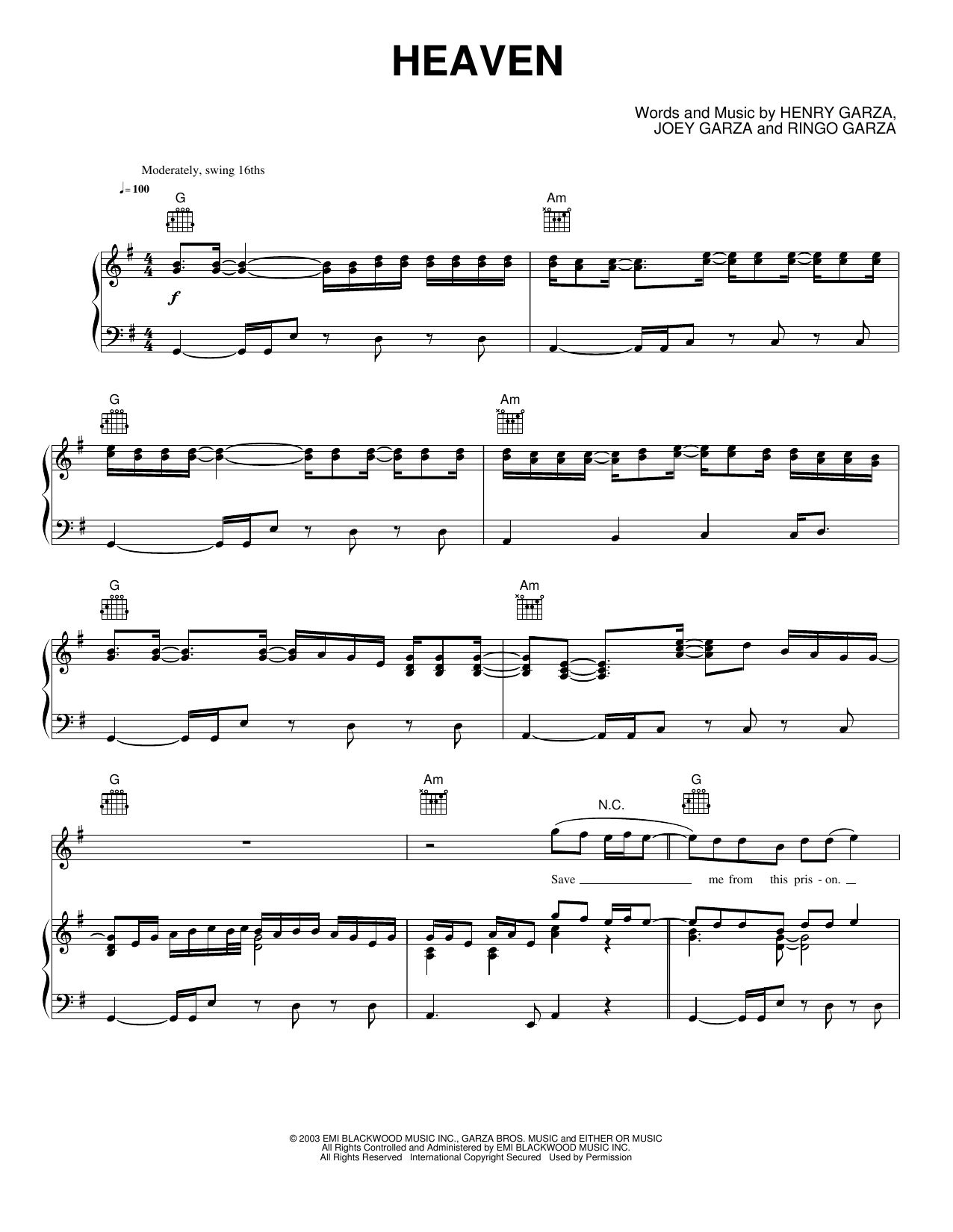 Heaven: Piano/Vocal/Guitar Sheet