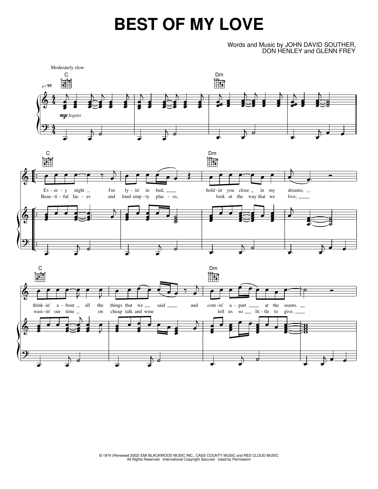Best of My Love: Piano/Vocal/Guitar Sheet