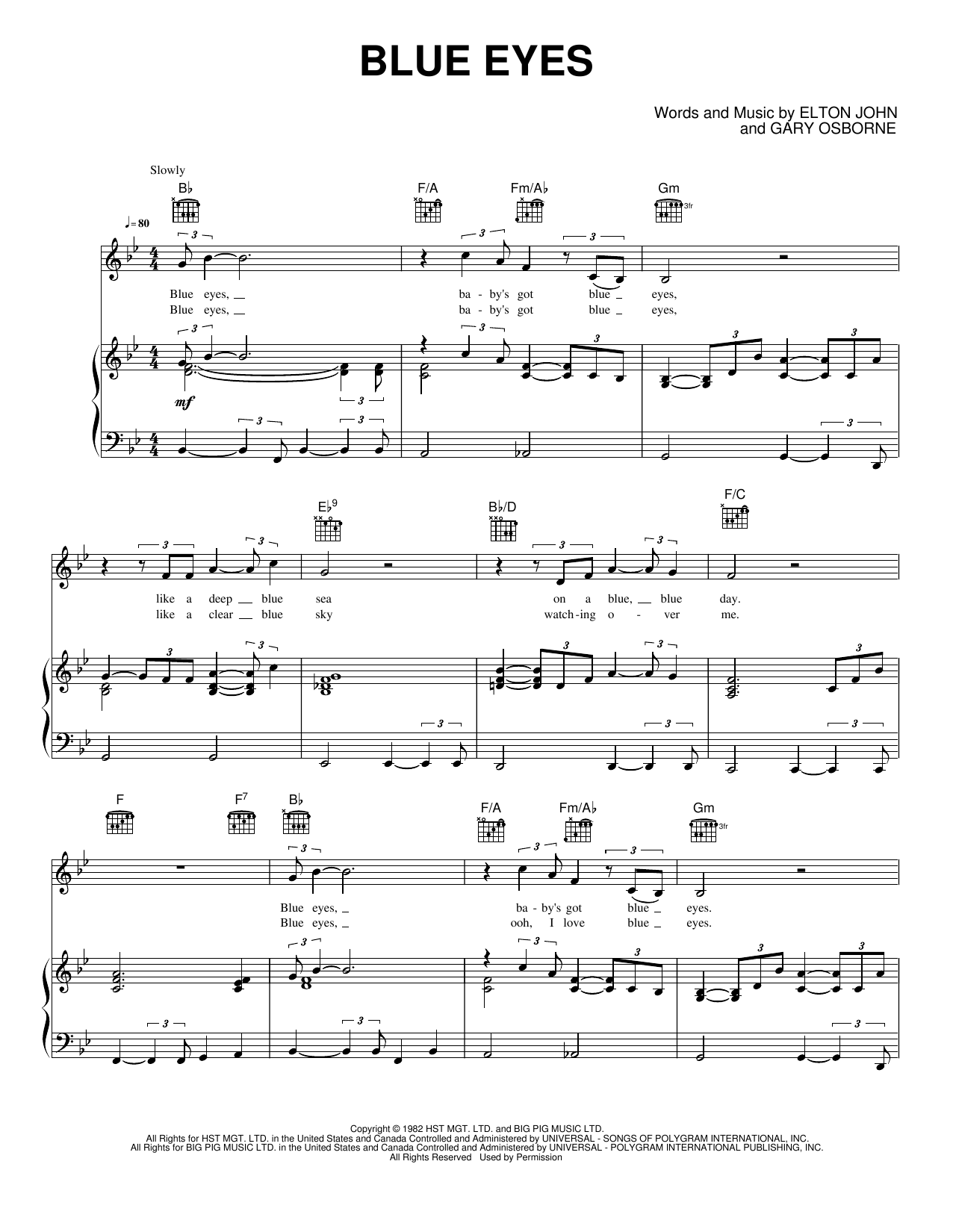 Blue Eyes: Piano/Vocal/Guitar Sheet