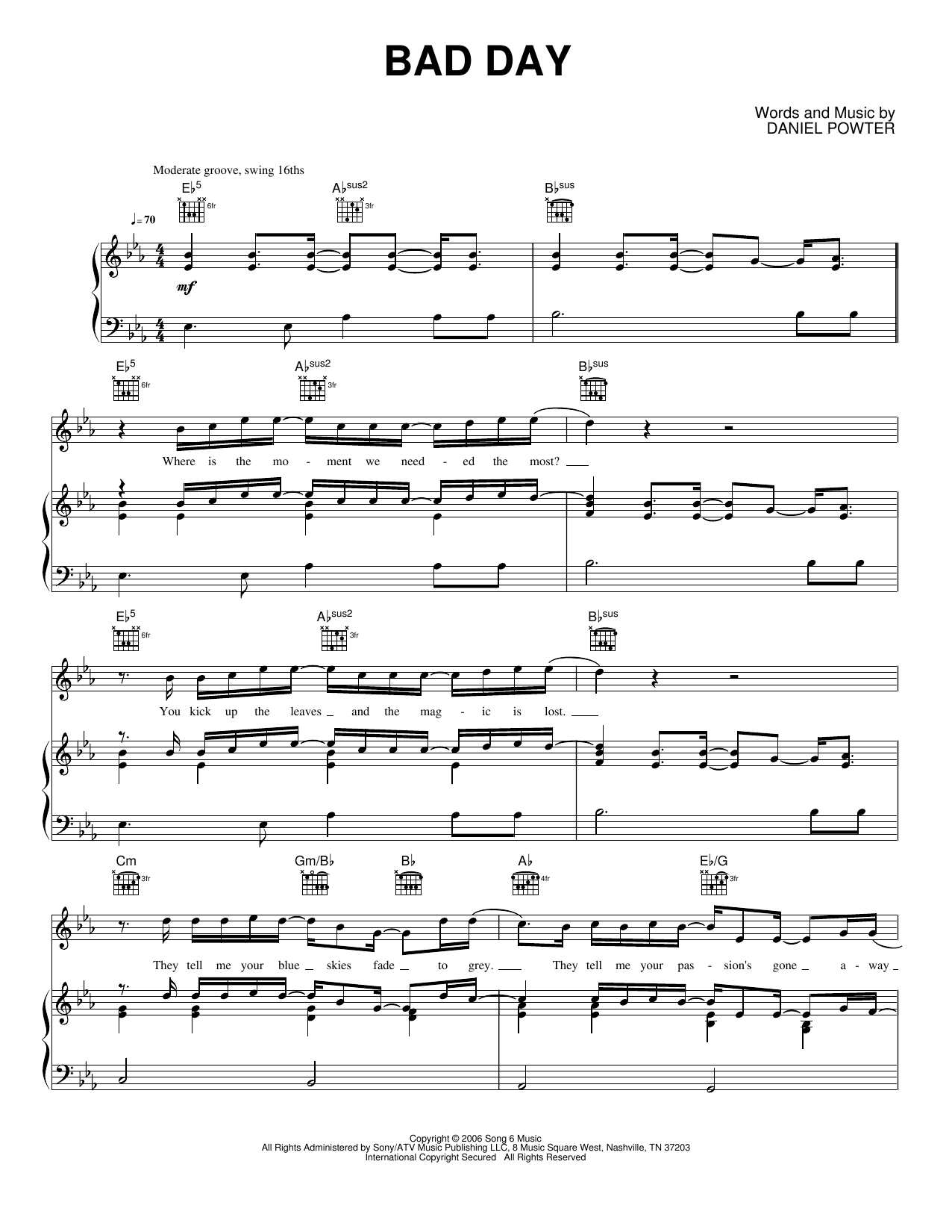 Bad Day: Piano/Vocal/Guitar Sheet