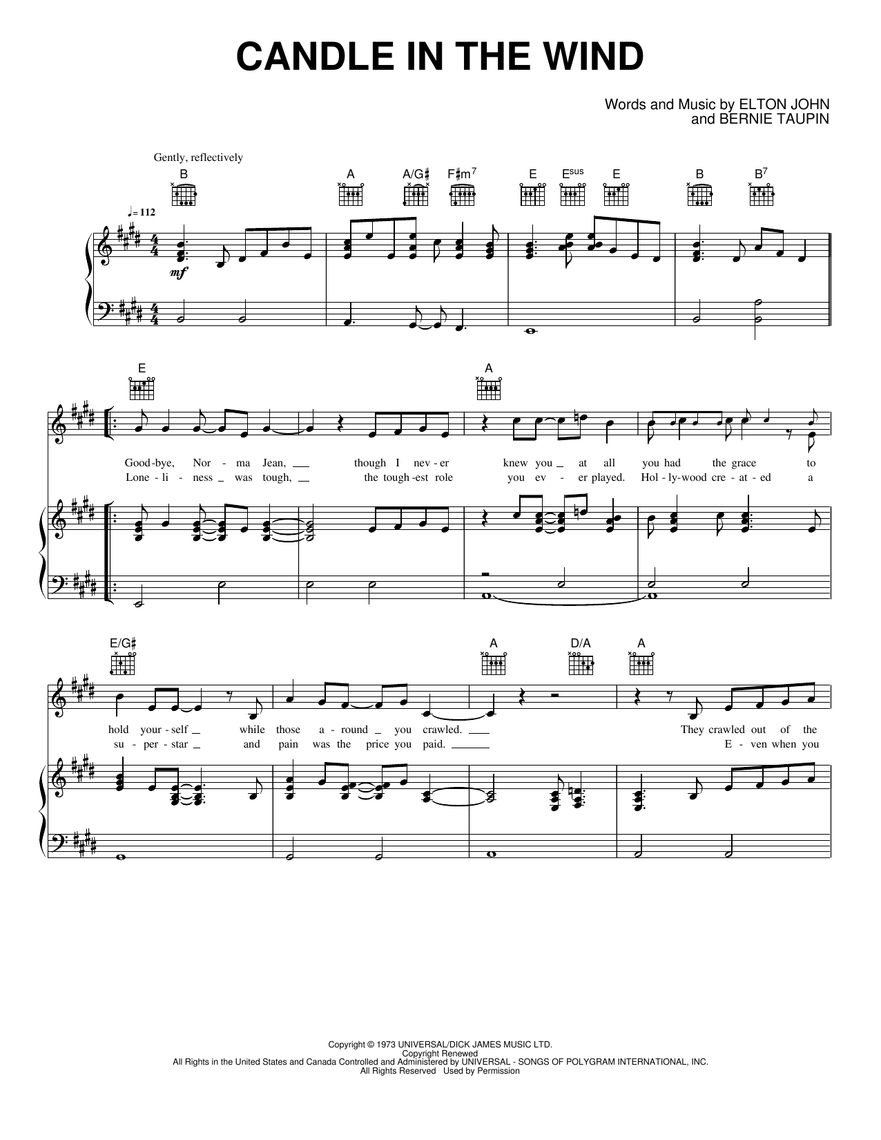 Candle In The Wind: Piano/Vocal/Guitar Sheet