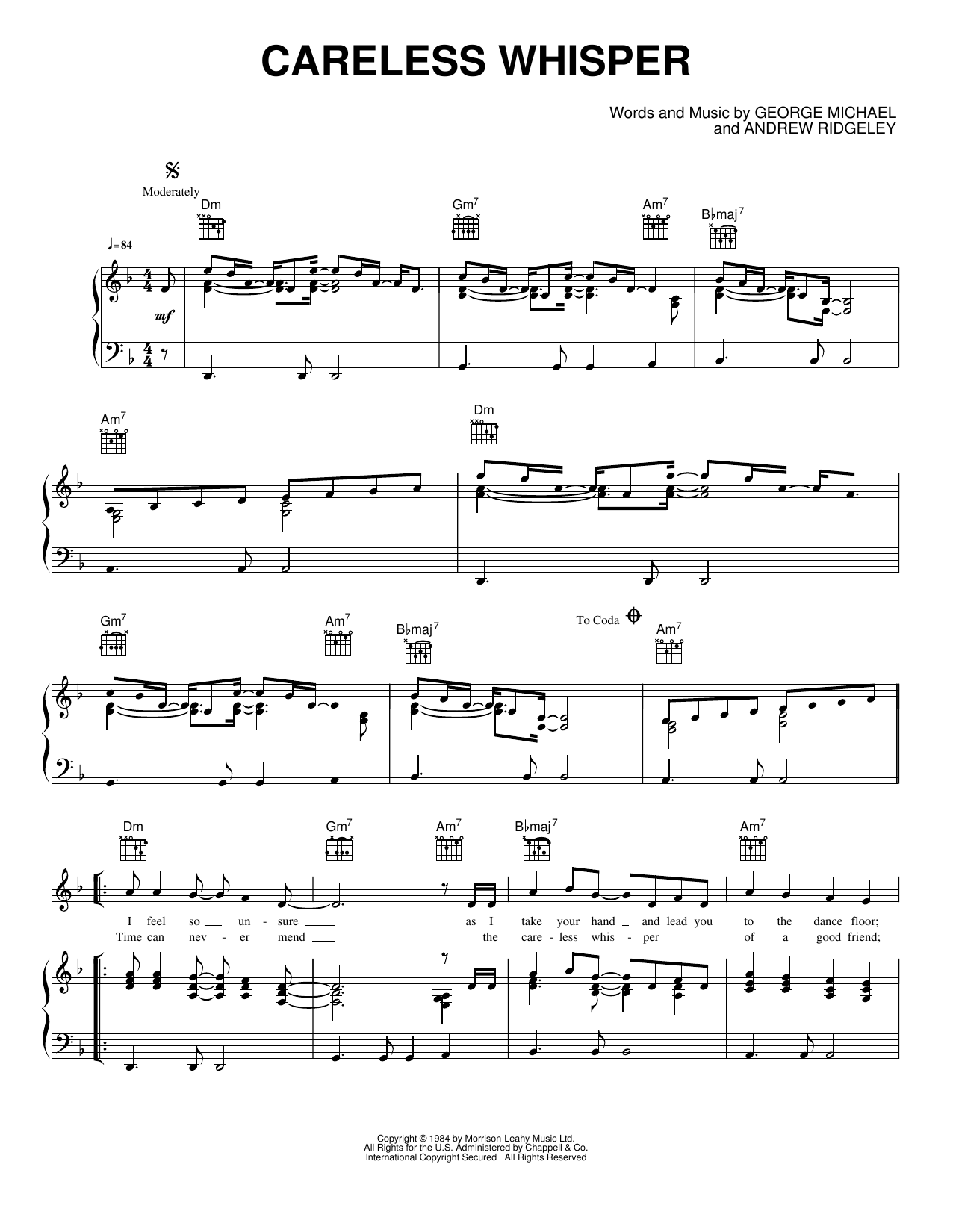 Careless Whisper: Piano/Vocal/Guitar Sheet