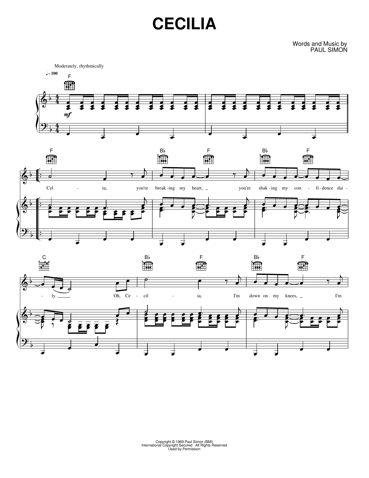 Cecilia: Piano/Vocal/Guitar Sheet