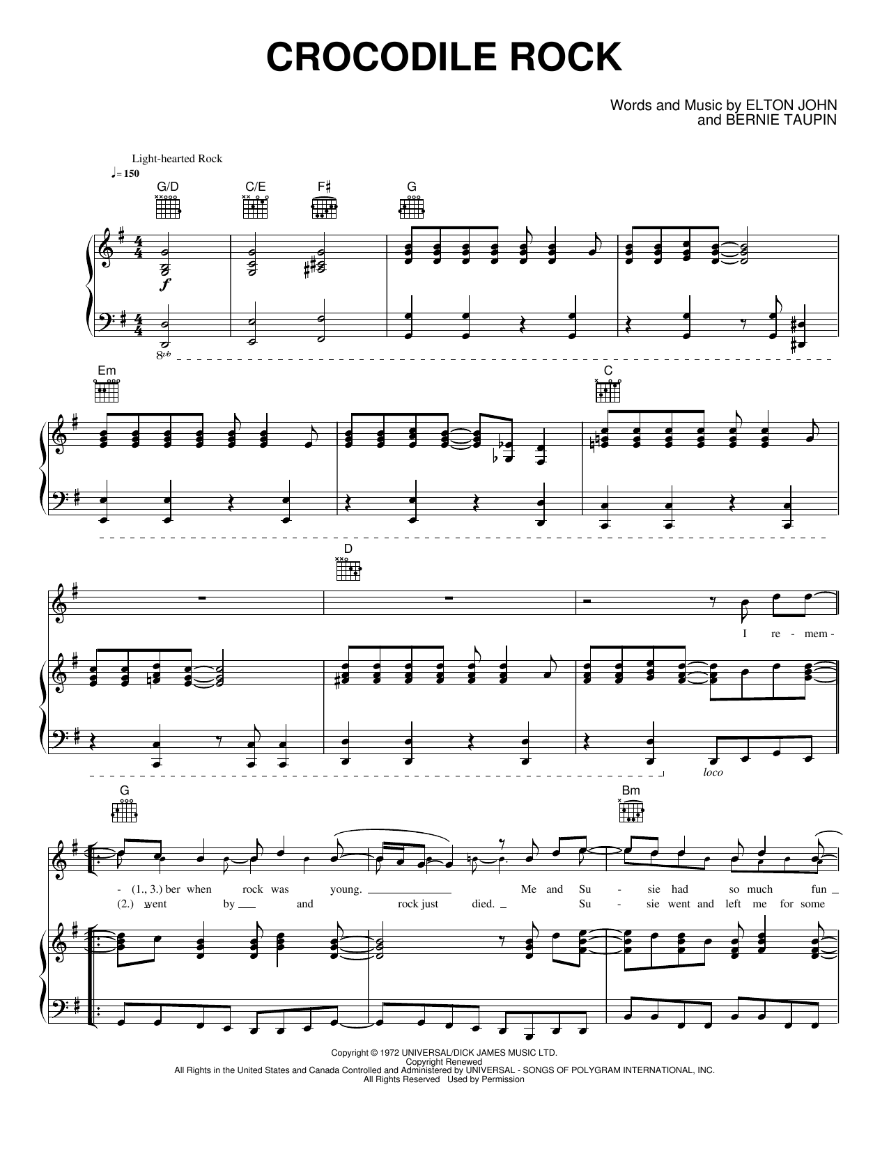 Crocodile Rock: Piano/Vocal/Guitar Sheet