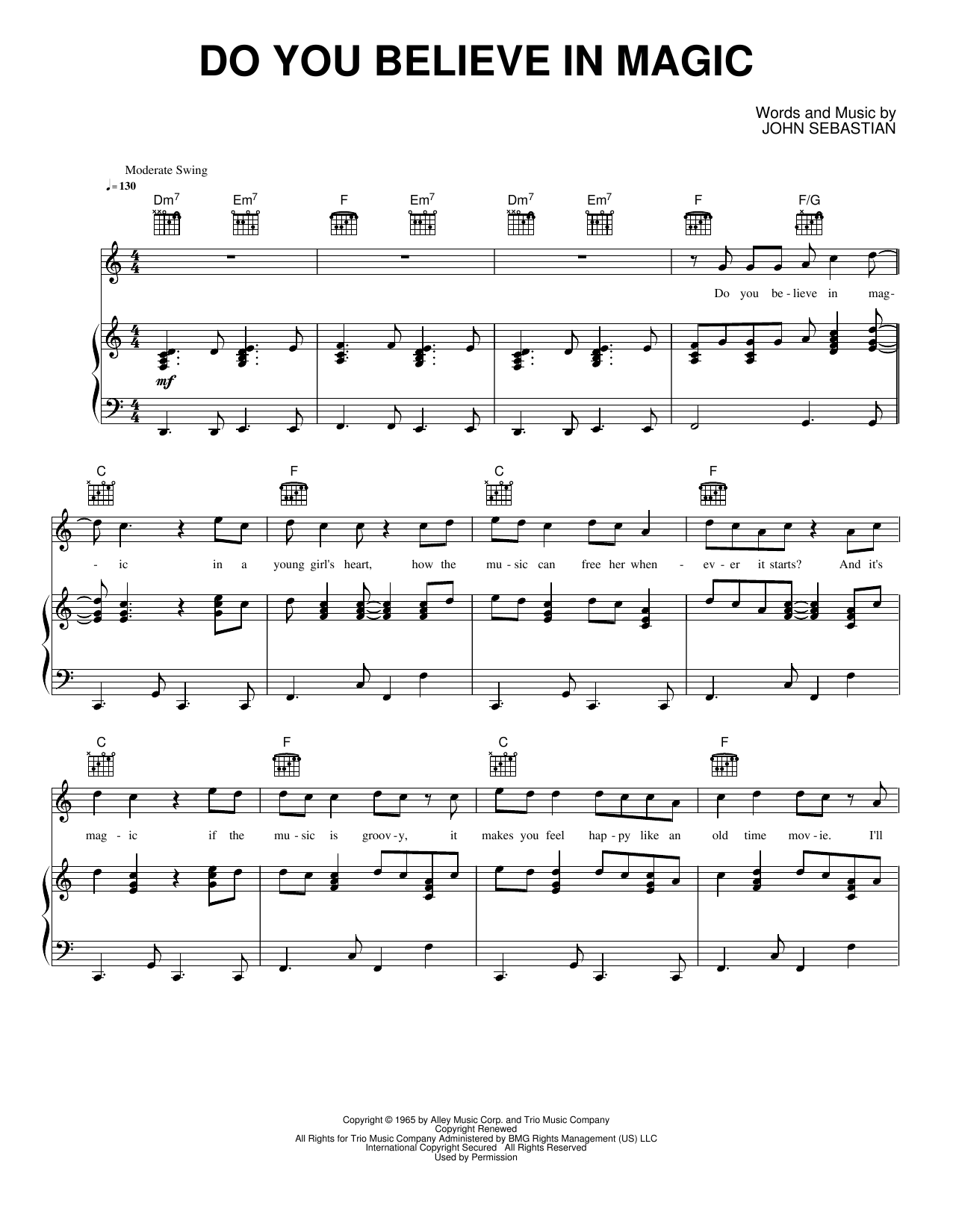 Do You Believe in Magic Sheet Music Lovin' Spoonful Piano, Vocal