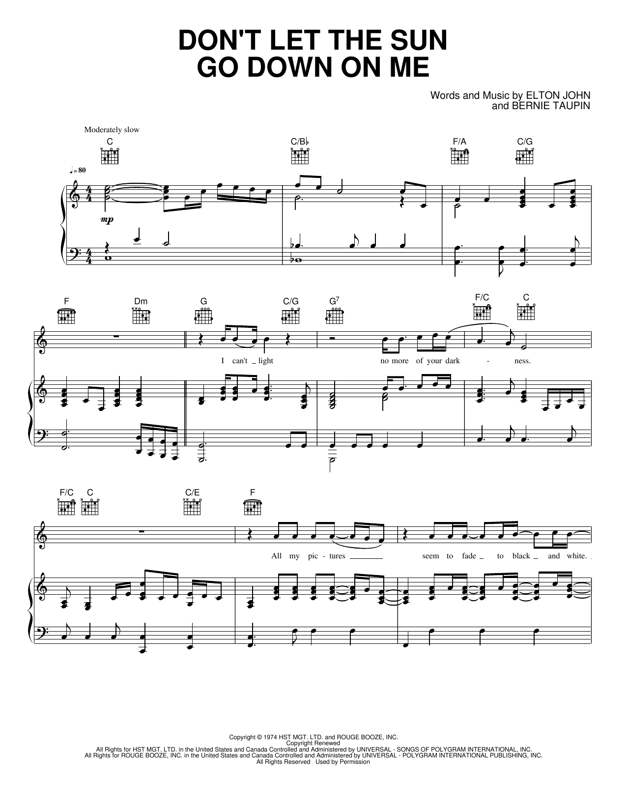 Don't Let the Sun Go Down on Me: Piano/Vocal/Guitar Sheet
