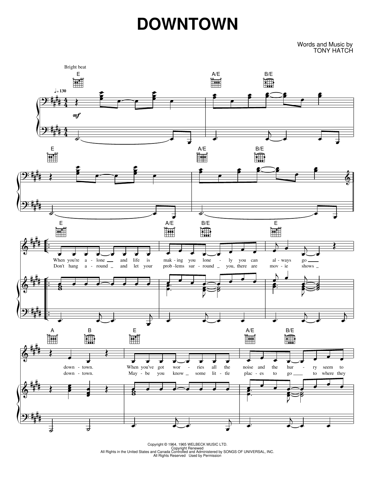 Downtown: Piano/Vocal/Guitar Sheet