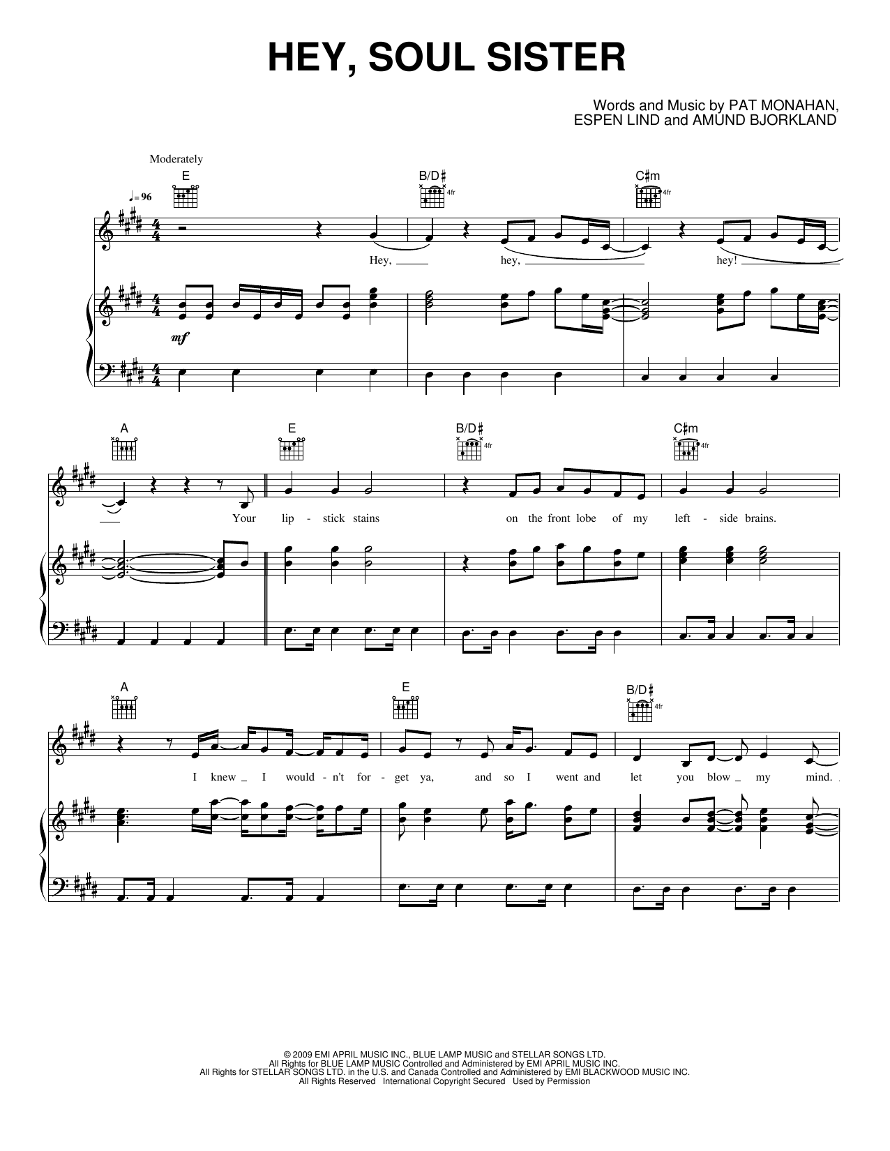 Hey, Soul Sister: Piano/Vocal/Guitar Sheet