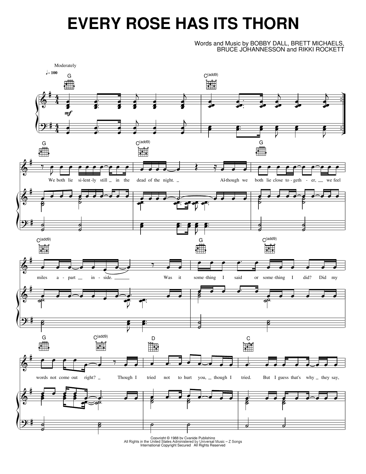 Every Rose Has Its Thorn: Piano/Vocal/Guitar Sheet