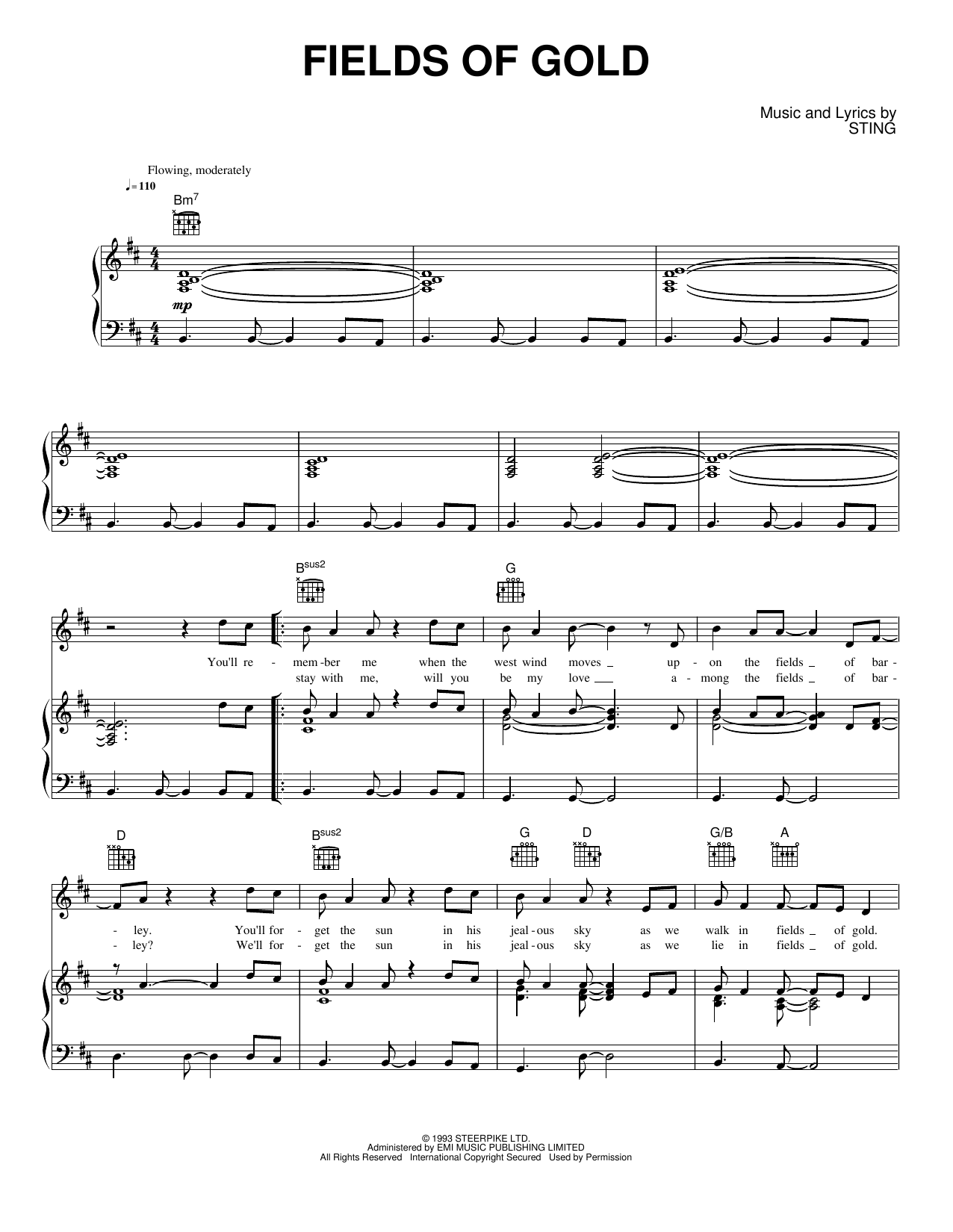 Fields Of Gold: Piano/Vocal/Guitar Sheet