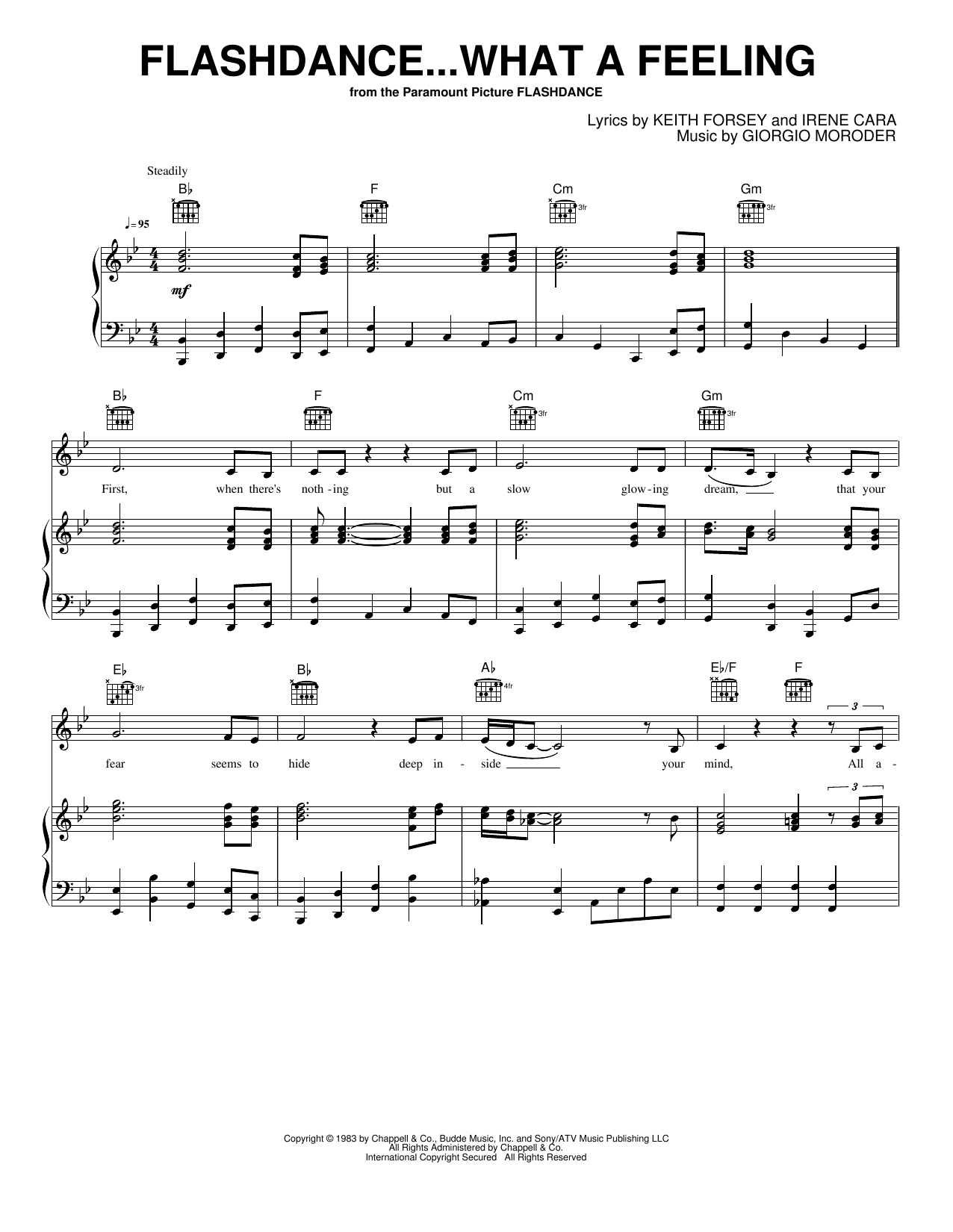 Flashdance...What A Feeling: Piano/Vocal/Guitar Sheet
