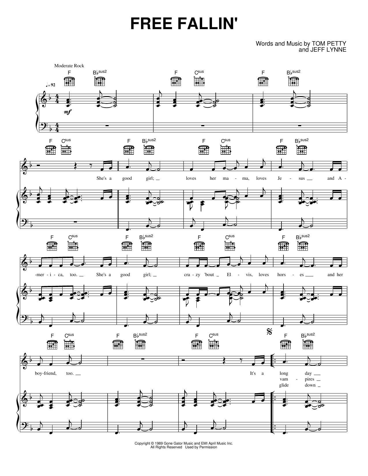 Free Fallin': Piano/Vocal/Guitar Sheet