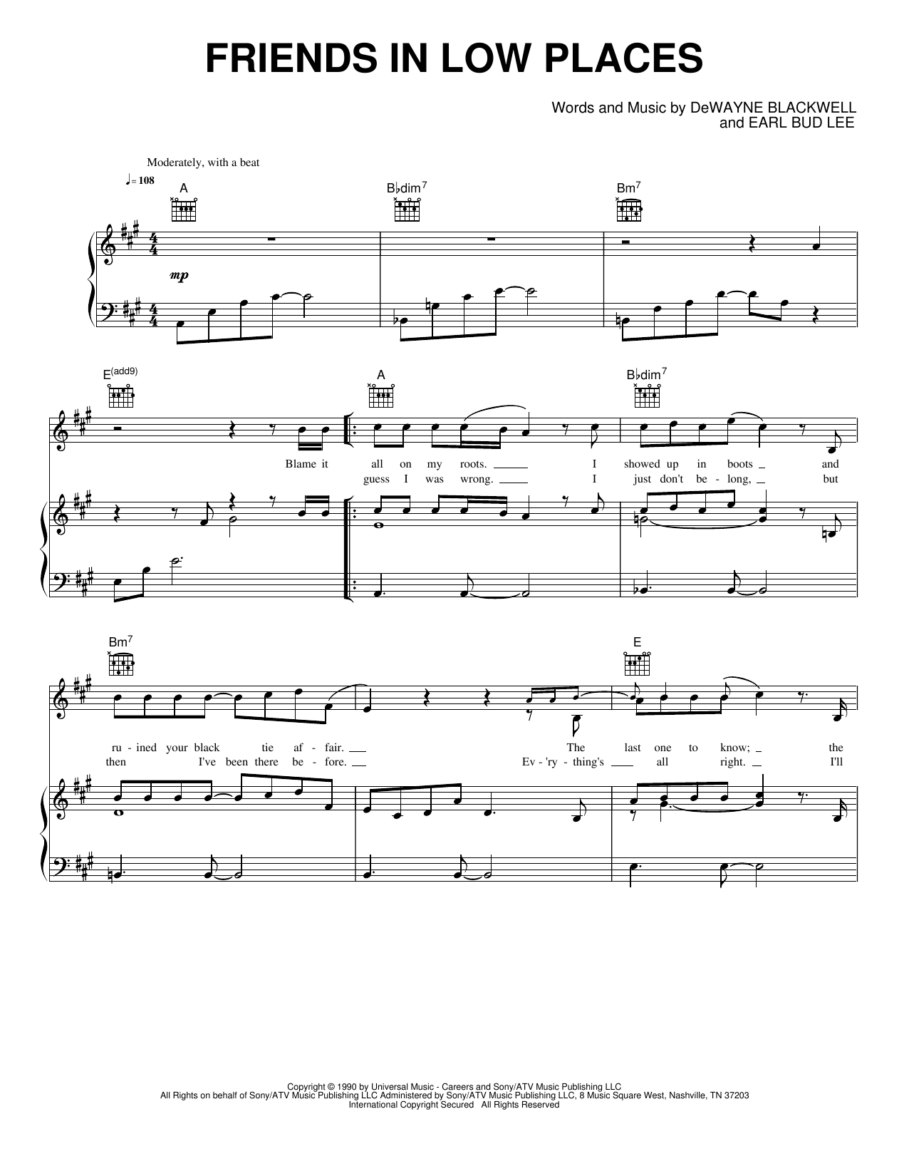 Friends In Low Places: Piano/Vocal/Guitar Sheet