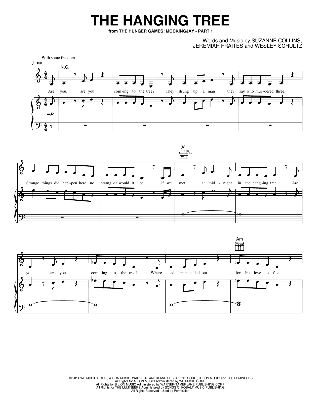 The Hanging Tree: Piano/Vocal/Guitar Sheet