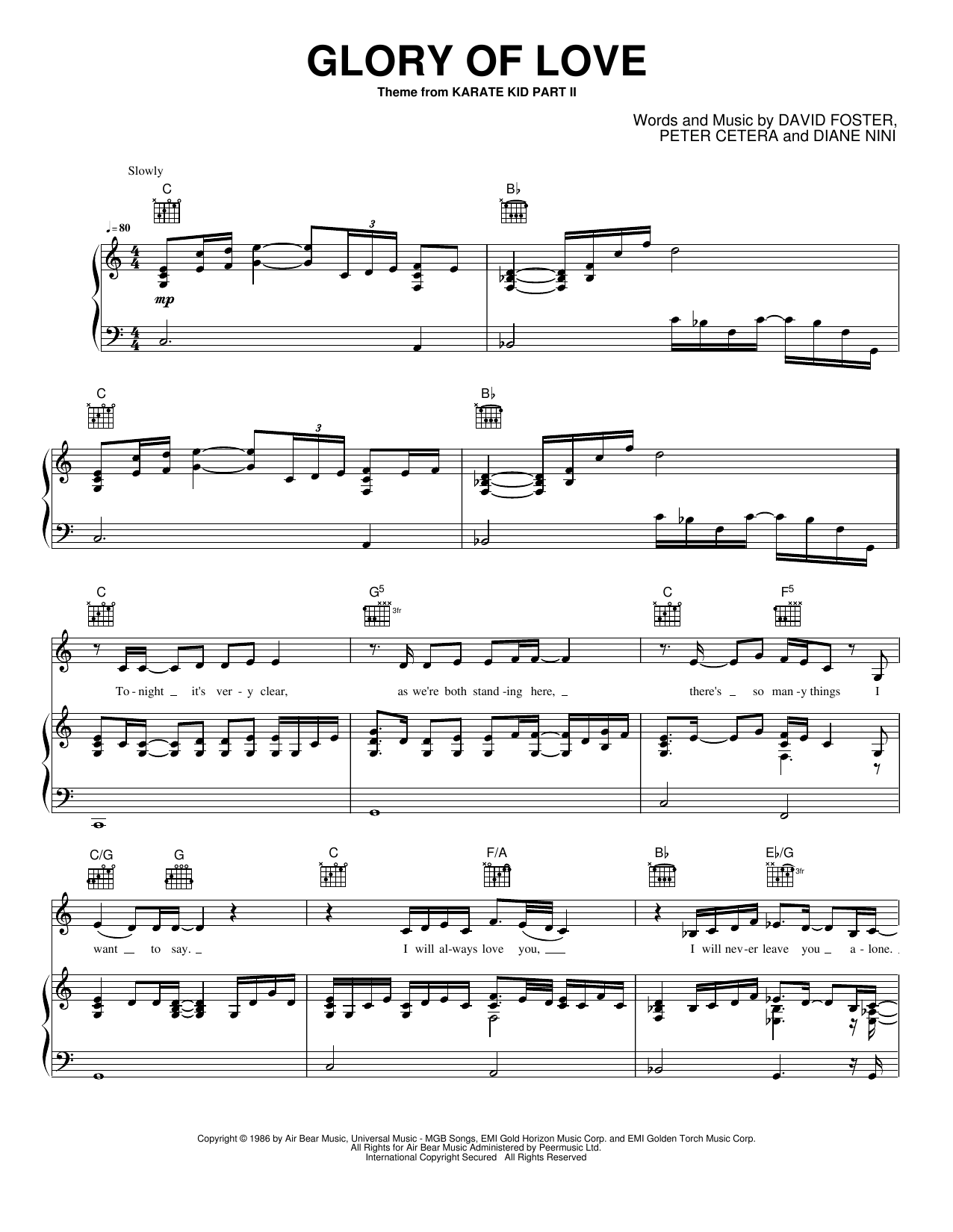 Glory of Love: Piano/Vocal/Guitar Sheet