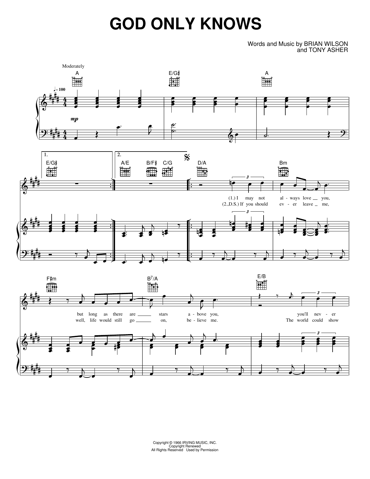 God Only Knows: Piano/Vocal/Guitar Sheet