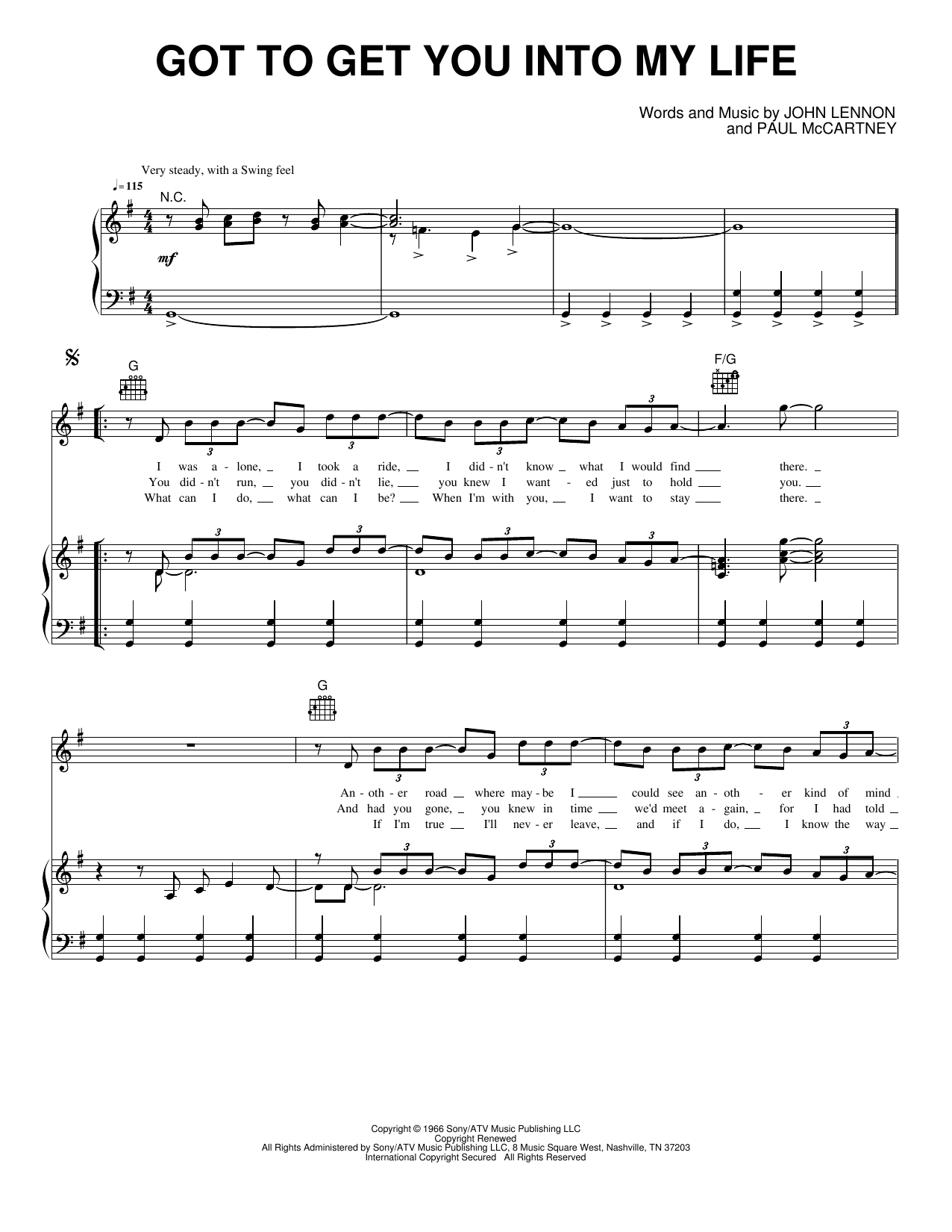 Got To Get You Into My Life: Piano/Vocal/Guitar Sheet