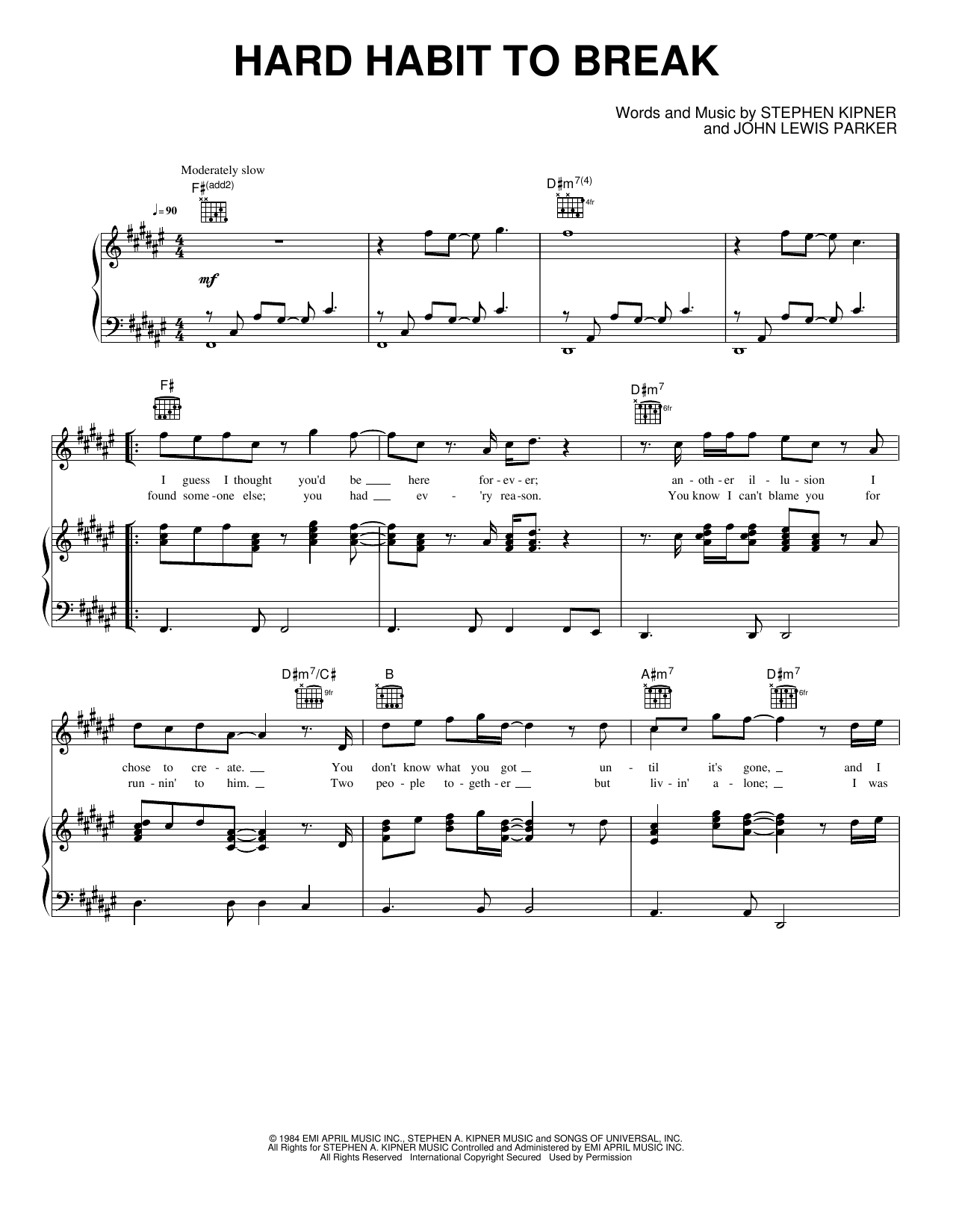Hard Habit To Break: Piano/Vocal/Guitar Sheet
