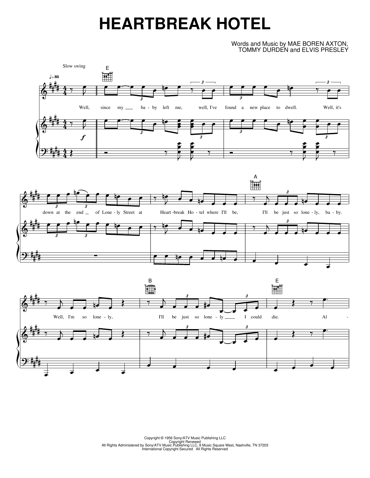 Heartbreak Hotel: Piano/Vocal/Guitar Sheet