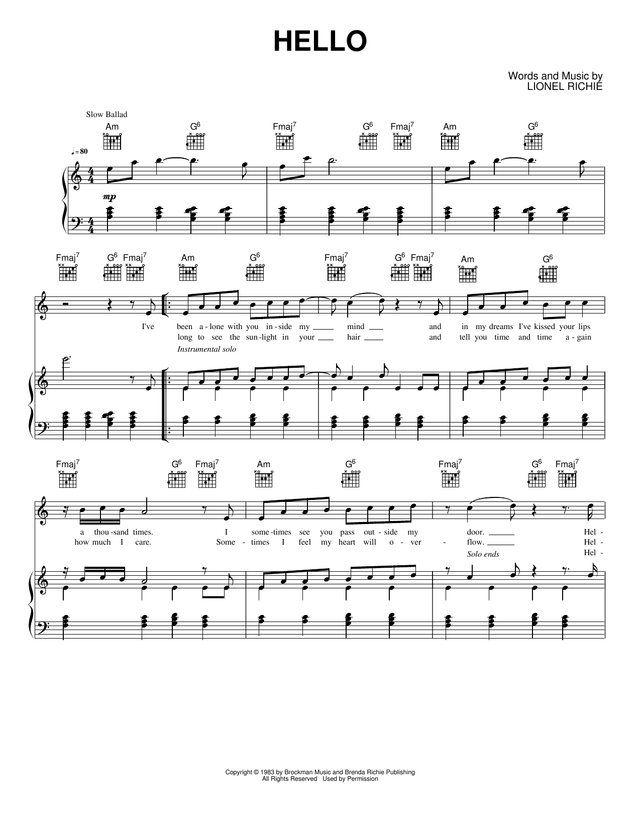 Hello: Piano/Vocal/Guitar Sheet