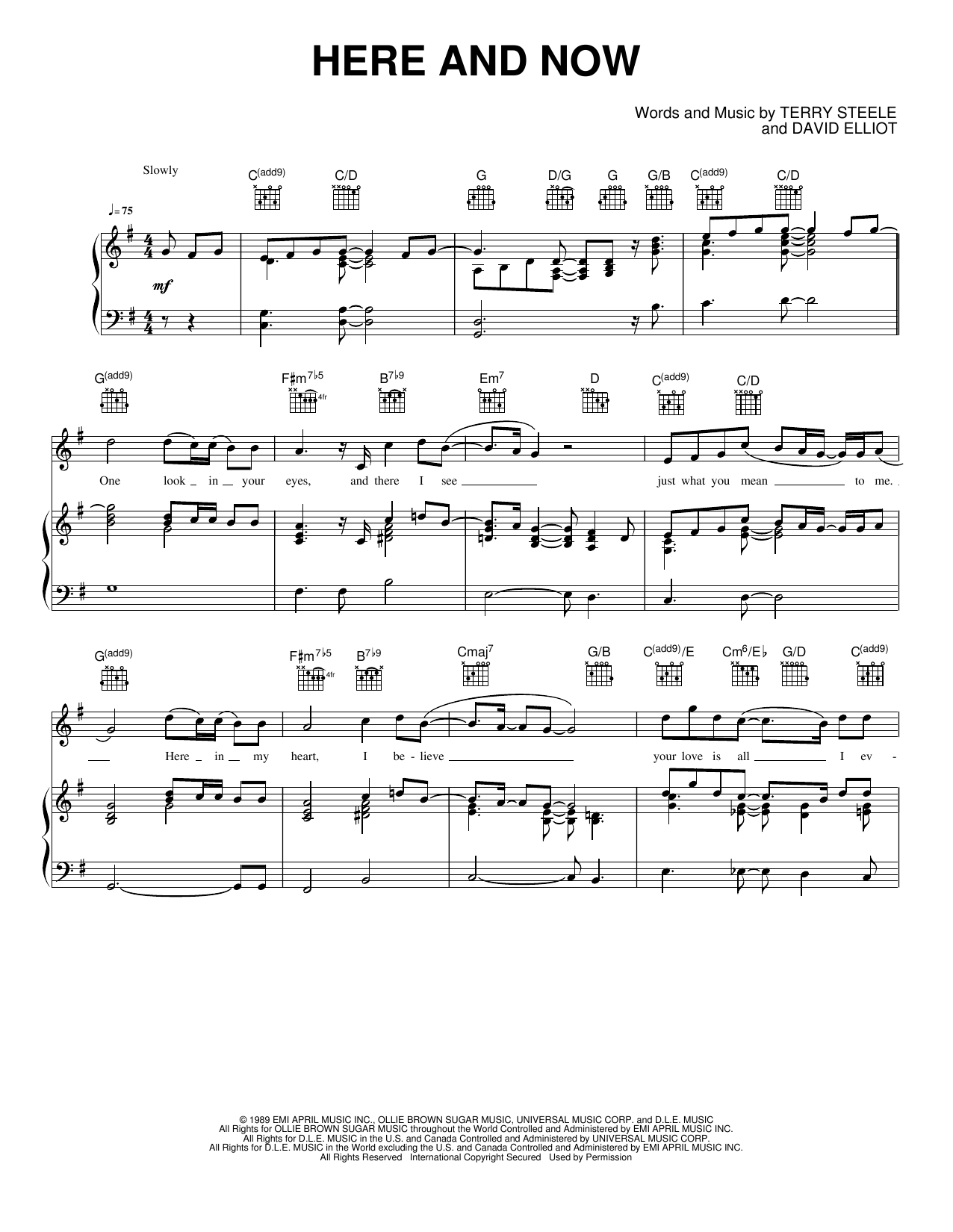 Here and Now: Piano/Vocal/Guitar Sheet