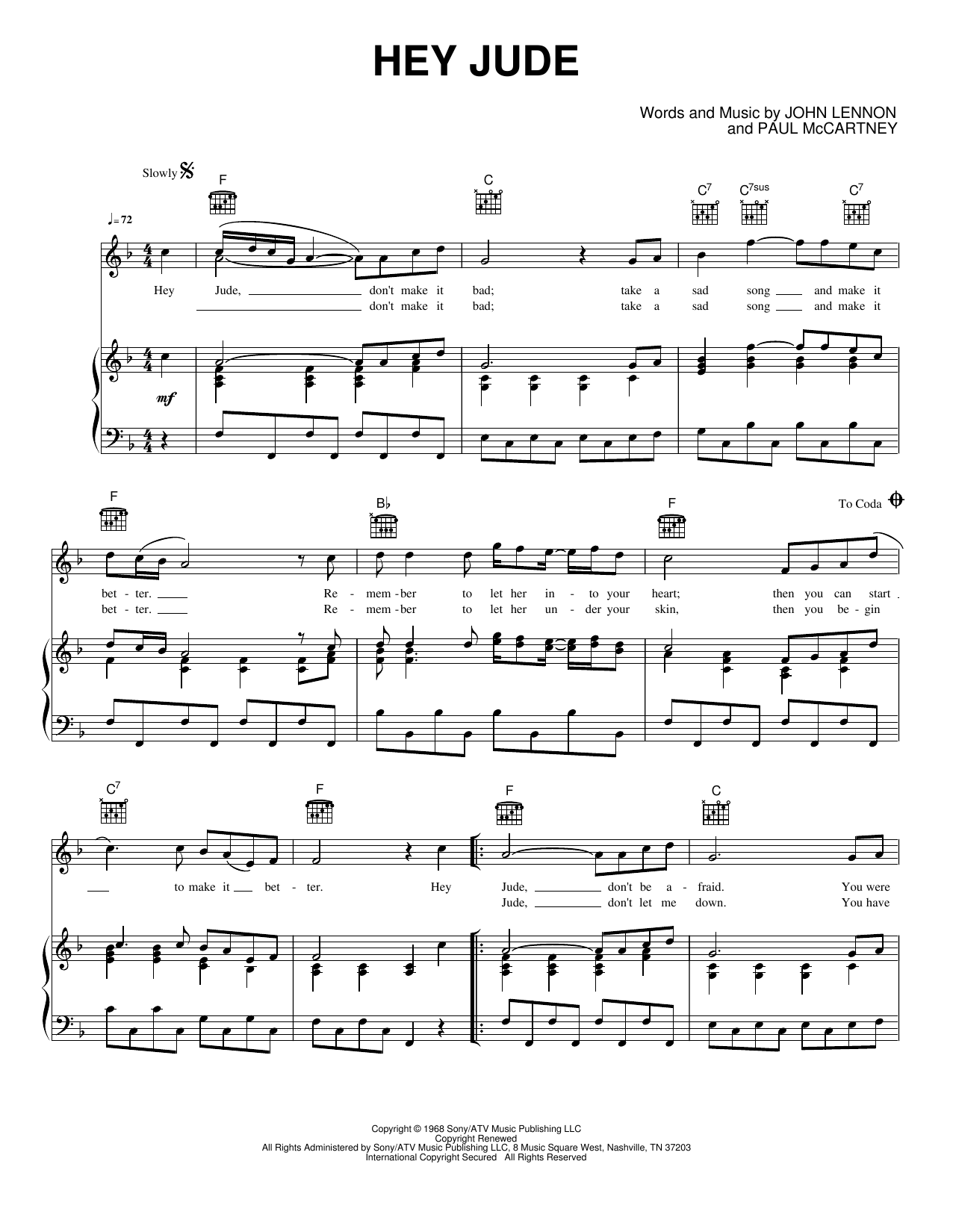Hey Jude: Piano/Vocal/Guitar Sheet