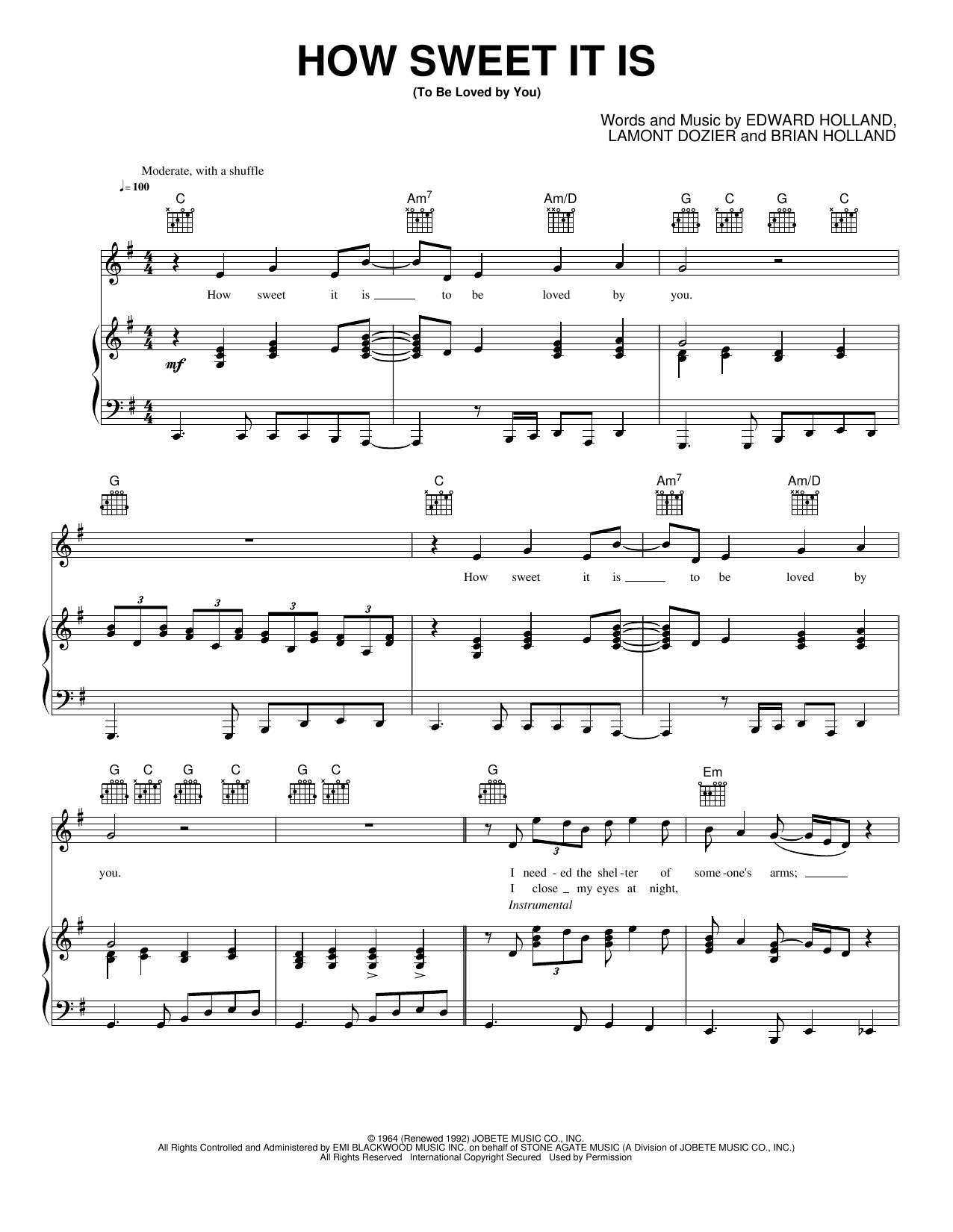 How Sweet It Is (To Be Loved by You): Piano/Vocal/Guitar Sheet