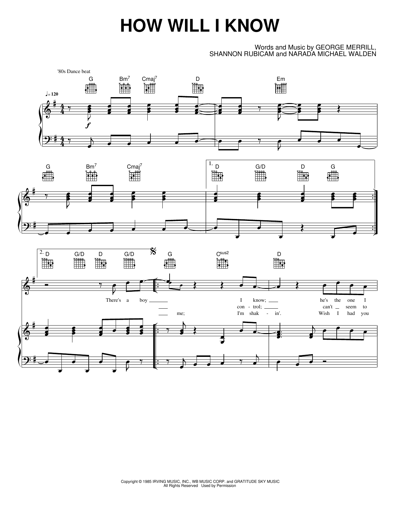 How Will I Know: Piano/Vocal/Guitar Sheet