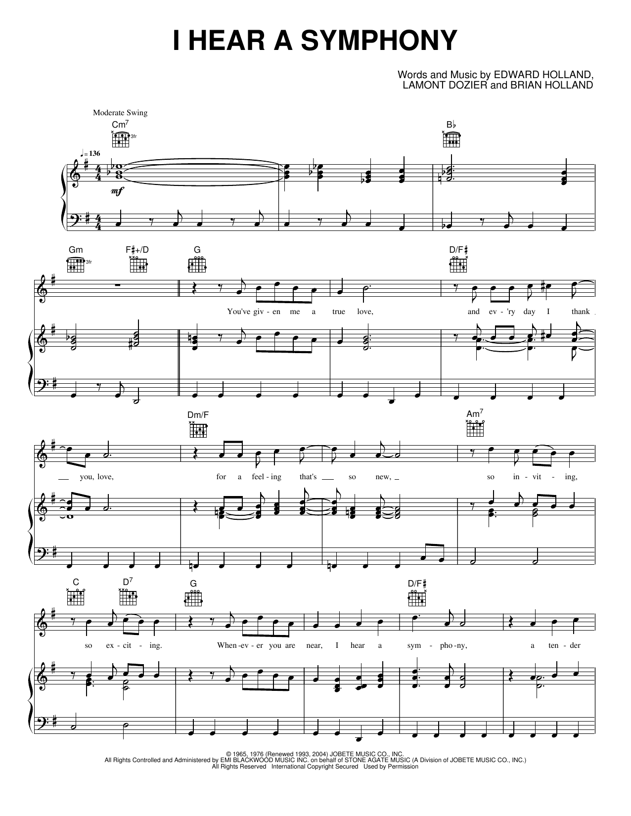 I Hear A Symphony: Piano/Vocal/Guitar Sheet