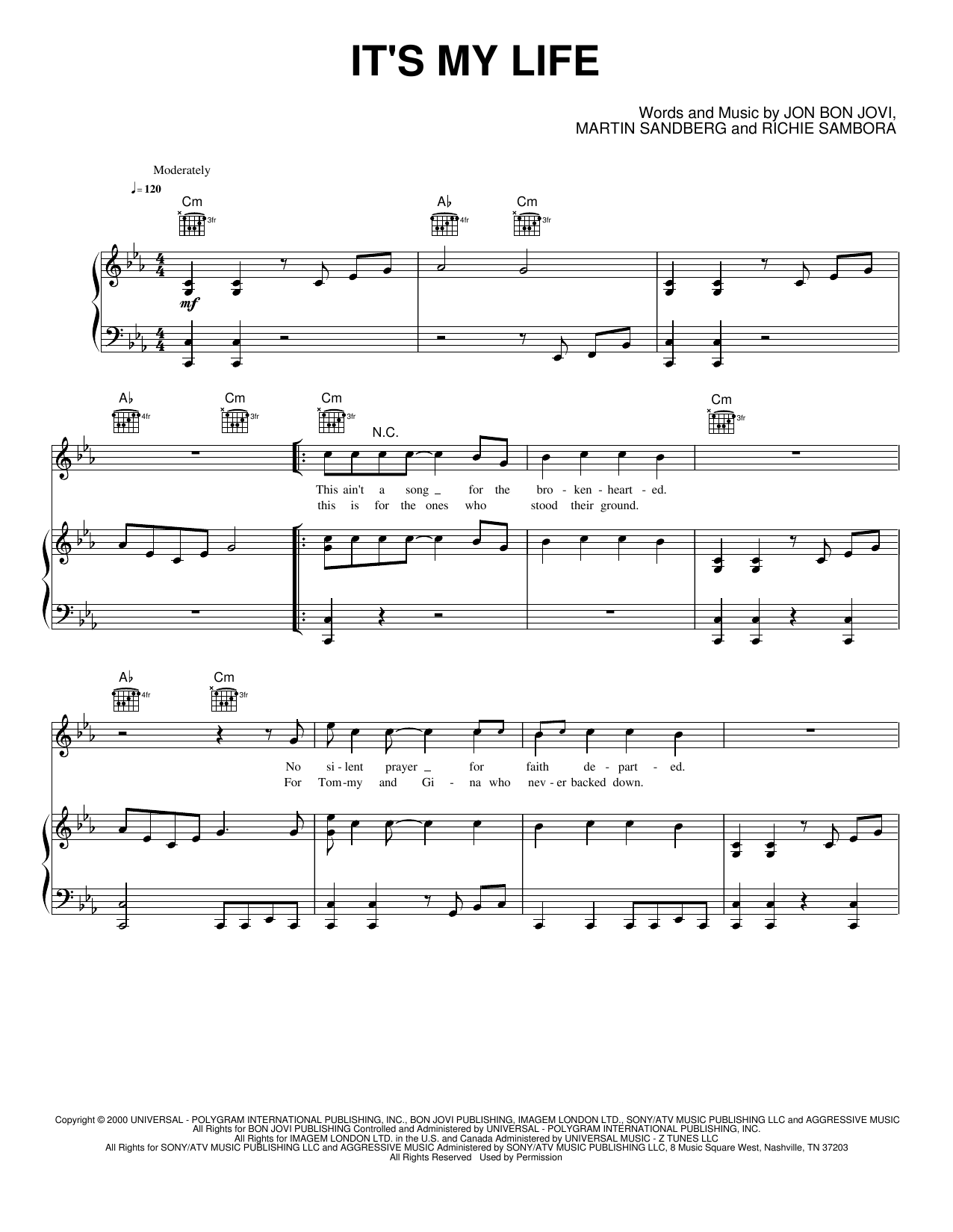 It's My Life: Piano/Vocal/Guitar Sheet
