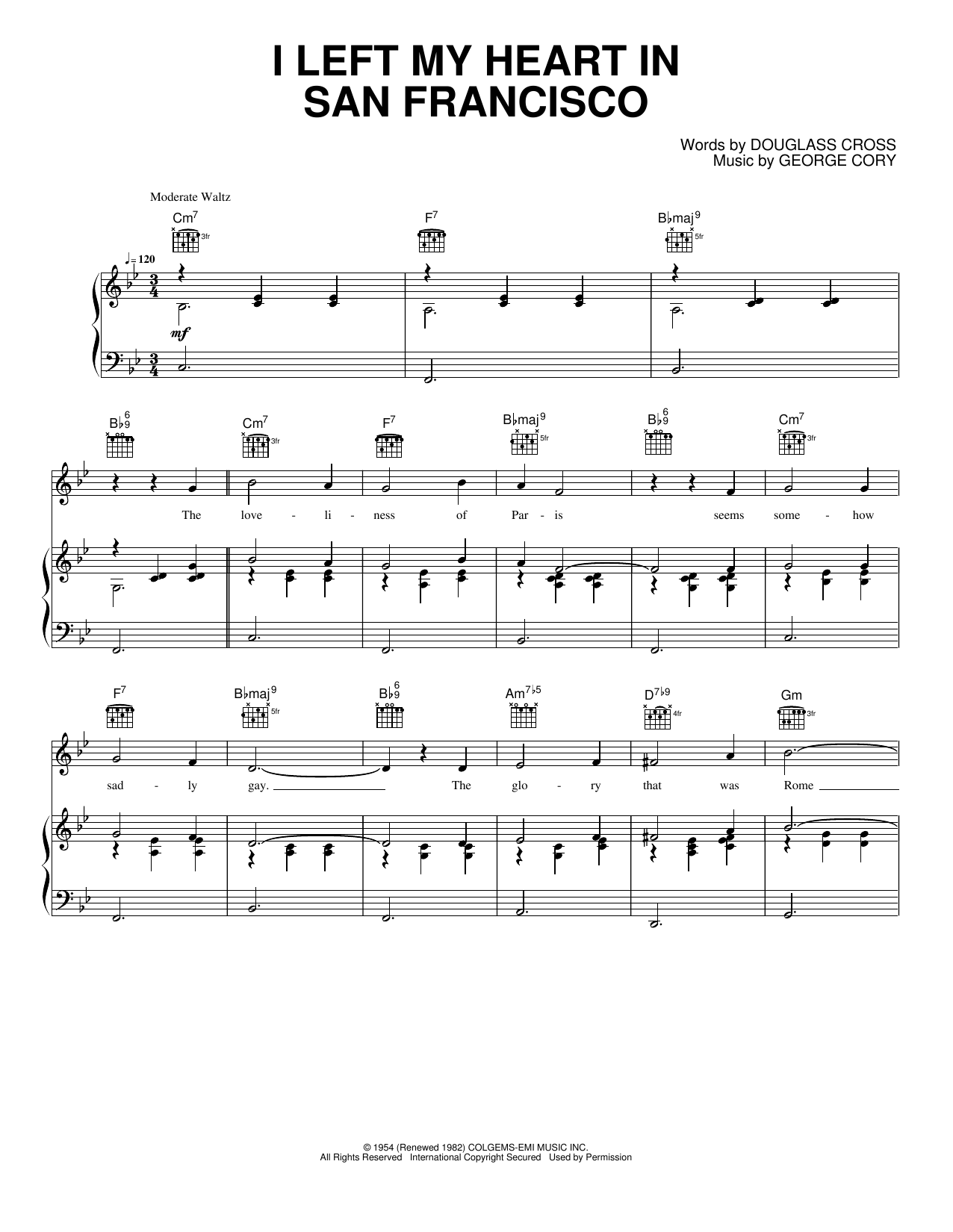 I Left My Heart In San Francisco: Piano/Vocal/Guitar Sheet