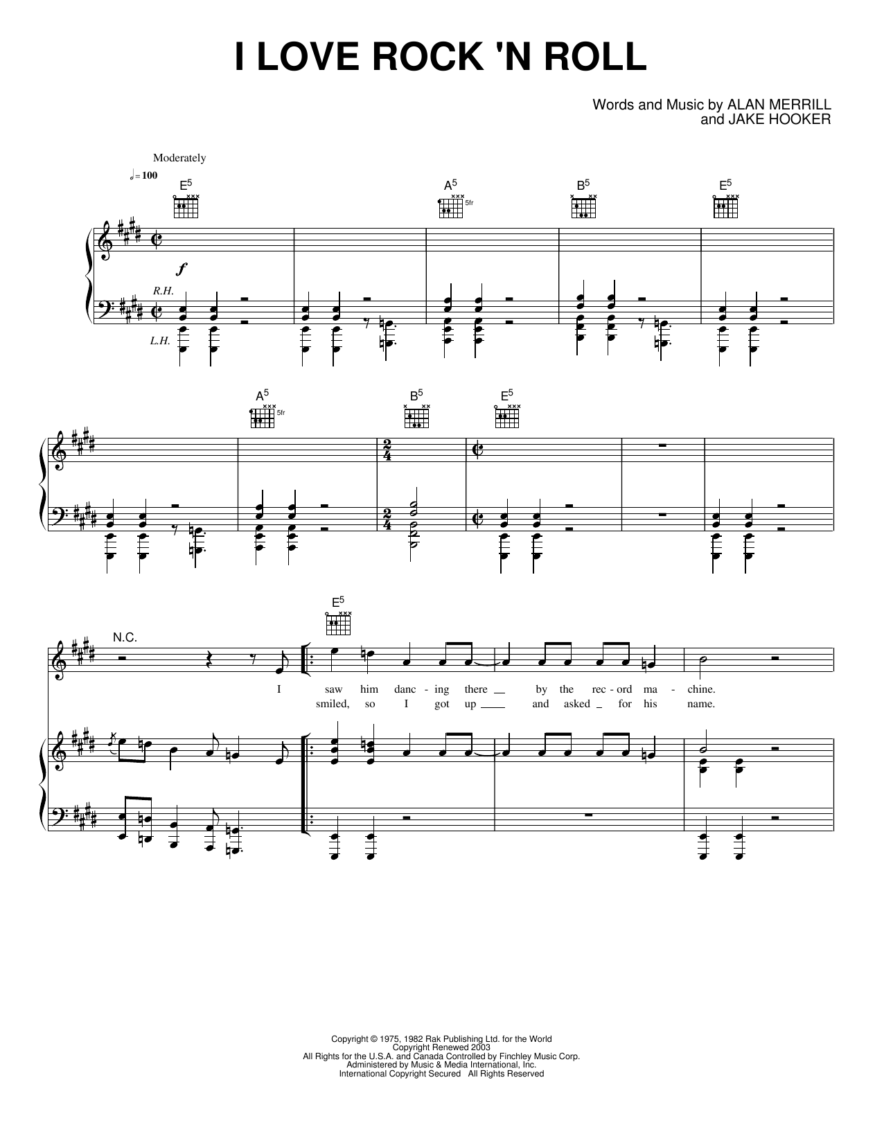 I Love Rock 'n Roll: Piano/Vocal/Guitar Sheet