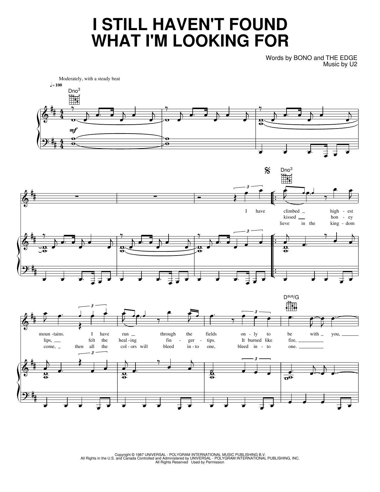 I Still Haven't Found What I'm Looking For: Piano/Vocal/Guitar Sheet