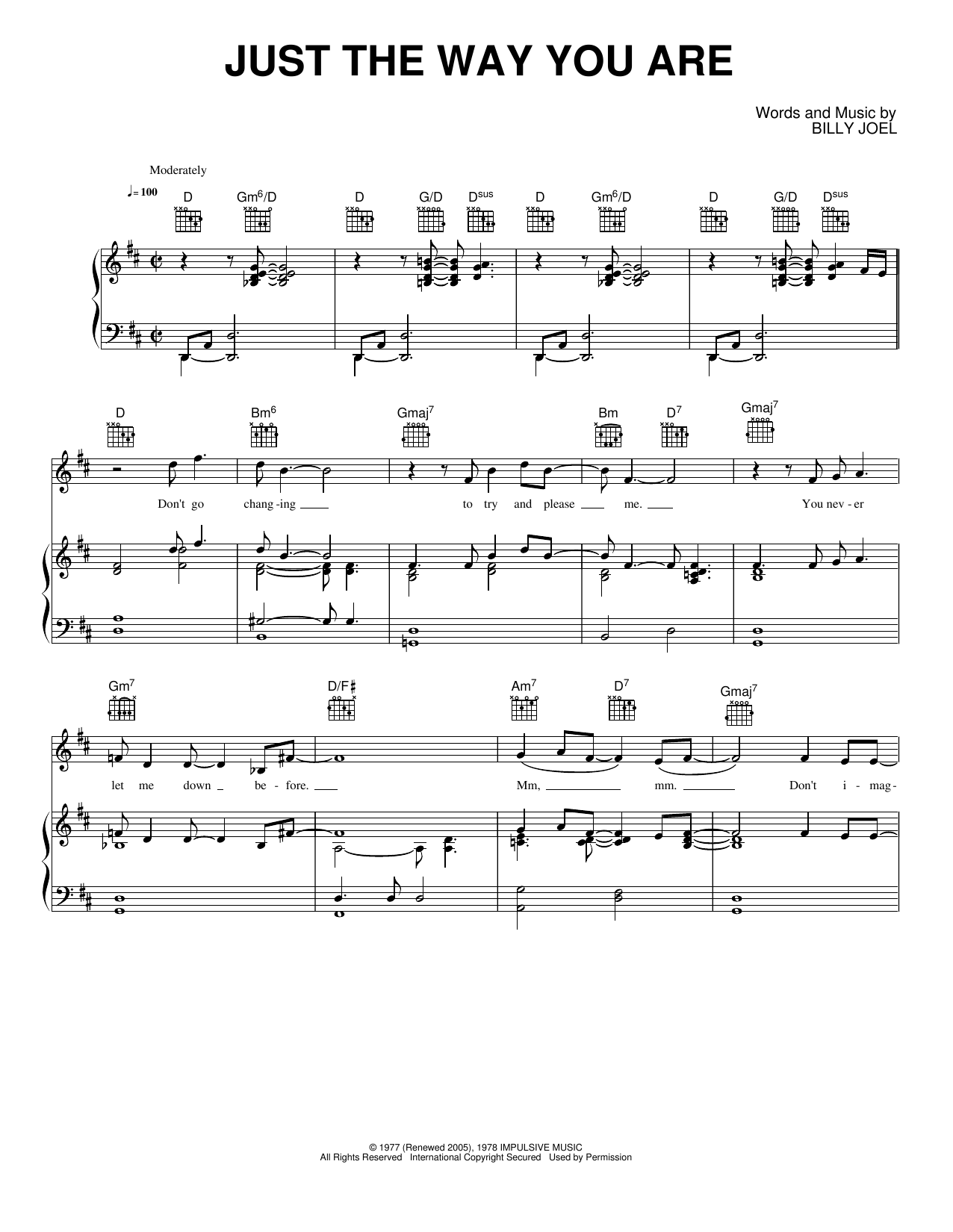 Just the Way You Are: Piano/Vocal/Guitar Sheet
