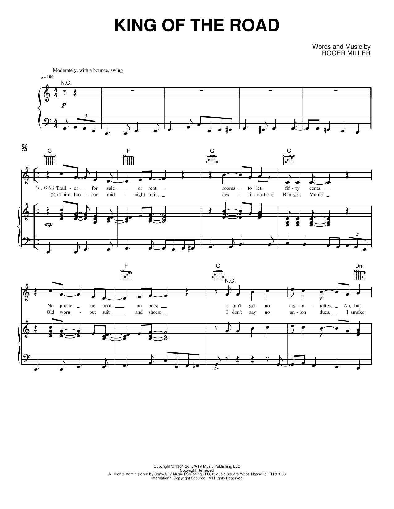 King Of The Road: Piano/Vocal/Guitar Sheet